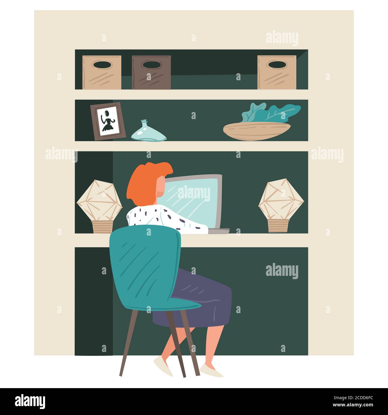 Secrétaire ou travailleur indépendant sur le lieu de travail, femme d'affaires au bureau Illustration de Vecteur