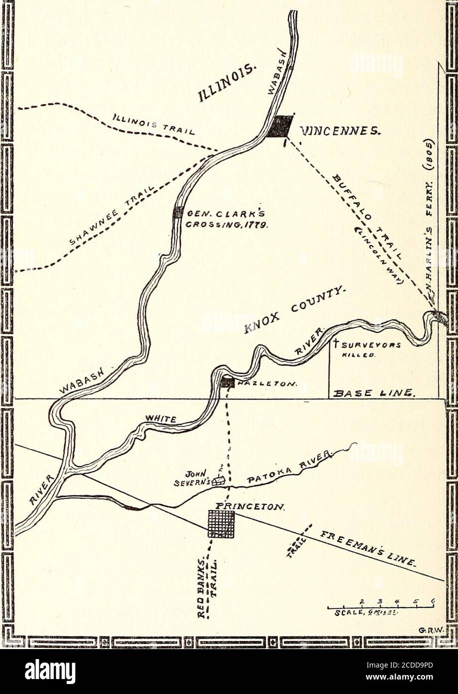 . Indiana Historical Society publications . à l'Indiana, par le biais de ce flux.-^ il semble avoir été un sentier indien à cinq miles au sud de ce qui est maintenant Léopold, dans le comté de Perry. Elle s'est dirigée vers le nord-ouest depuis la rivière Ohio.^^ allant presque vers le nord-ouest depuis ROM e, dans le comté de Perry, et quittant Cannelton, Tell City et Troyde six à huit miles au sud, une route indienne a traversé la rivière an-derson à trois miles au sud-est de Fulda, passant par 24 Samuel McCoys, Tippecanoe, pp. 9 et 146; roman CockrumsPioneer History of Indiana, pp. 368 et 369; (Read General Gibsonsspeech). -5 Voir xct créant Clark County; Banque D'Images