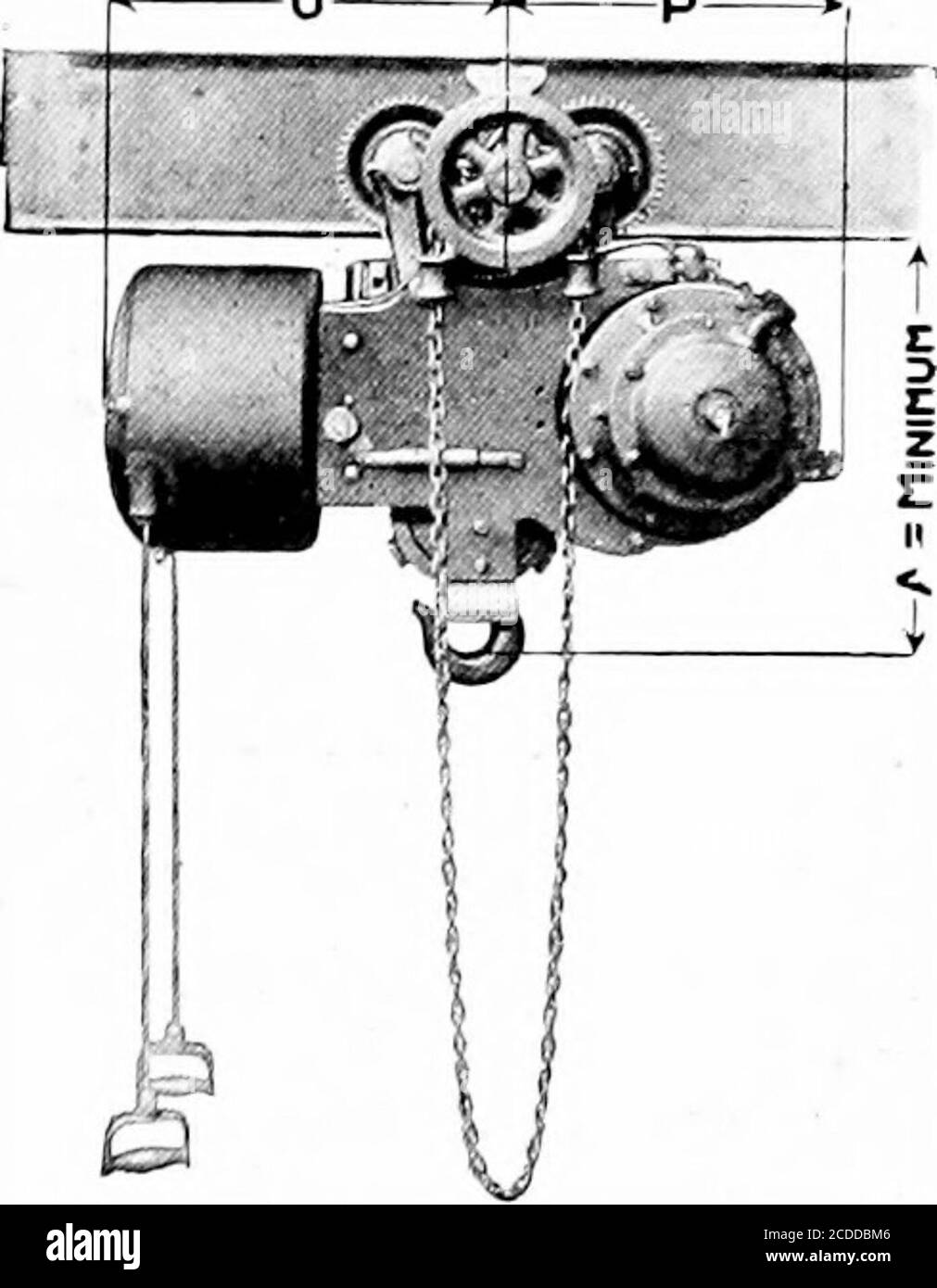 . Cyclopedia de manutention; un livre de référence qui couvre les définitions, les descriptions, les illustrations et les méthodes d'utilisation des machines de manutention utilisées dans l'industrie . Palan Form 23 avec chariot à moteur. 0 &gt;|« P & gt;,. Palan Form 23 avec chariot à engrenages. CAPACITÉS ET DIMENSIONS « a a 0 6 60 ?IS4 ? ao o WO Dimensions a ? MM R A O P A2A4B8BIO %, 1, 21,2,3 3, 4, 6 4, 6, 6 40, 20, 1040, 20, 1320, 15, 1225, 20, 17 2222 20202828 272 ? 733 1 SVs1 S/s2 4%2 8% 1 6%V OVi1 111 11 S 10SlO5 45 4 1170122024702770 Banque D'Images