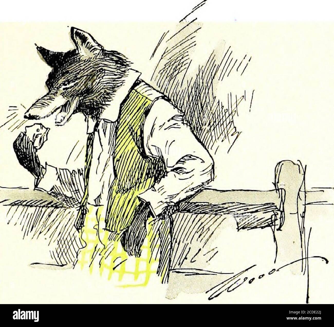 . Dans fableland . elle ne pouvait pas chanter mais elle pensshe essayerait. Elle ouvrit son embouchure et dit, CAW, caw, aussi fort que shecould. Comme elle l'a fait, le fromage est tombé au sol. Reynard l'a rapidement mangé. 14 Merci, madame Crow, a-t-il dit, excellent dîner. C'était le meilleur fromage que j'aie jamais goûté. Maintenant, laissez-moi vous donner ce conseil: Ne croyez pas tous les thatfoxes vous dire. 15 LE LOUP ET LE GAMIN UN troupeau de chèvres mangeait des prairies sur le flanc d'une colline. Ne partez pas, a dit une mère goatto son petit. Séjournez ici et les chiens s'occupent de vous. Si vous allez loin Lobo, le loup, mai catchyou. D'accord, mère, Banque D'Images