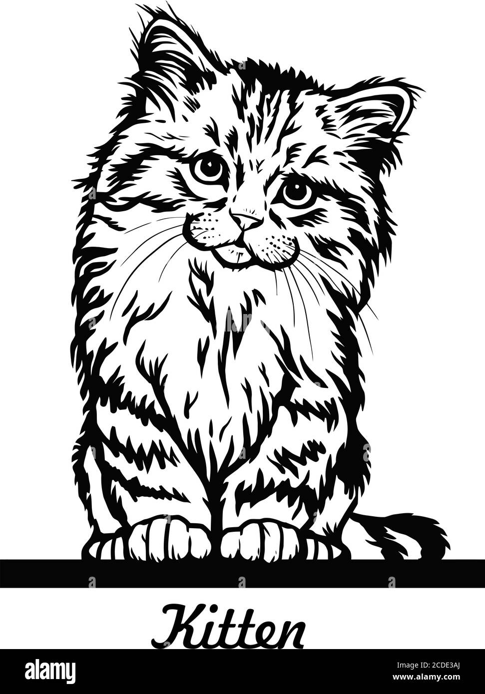 Mignon chaton assis sur la ligne - gai chaton isolé sur le papier vecteur blanc Illustration de Vecteur