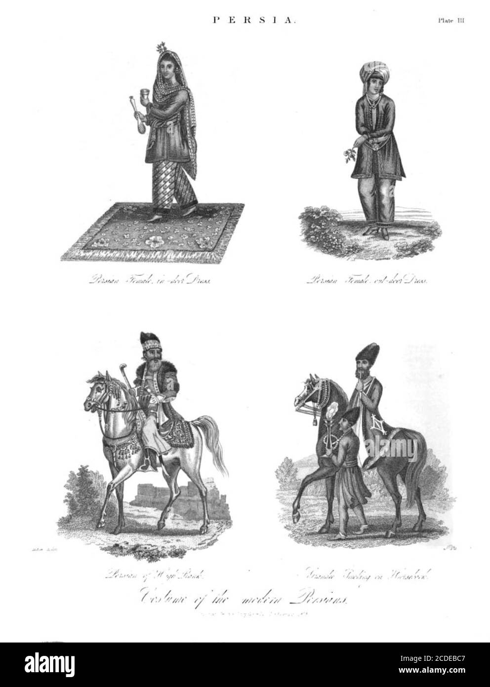 Illustration du XIXe siècle du Costume de la gravure moderne des Perses Copperplate de l'Encyclopédie Londinensis Or, Dictionnaire universel des arts, des sciences et de la littérature; Volume XIX; édité par Wilkes, John. Publié à Londres en 1823 Banque D'Images
