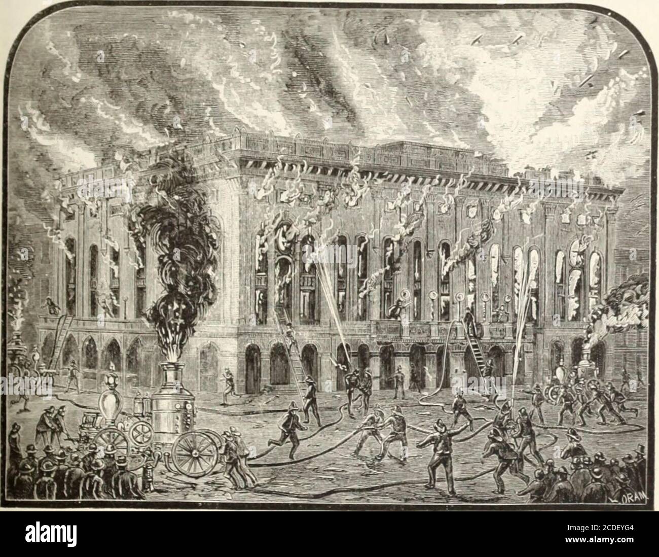 . Nos pompiers. Une histoire des pompiers de New York, bénévole et payé ... 650 gravures; 350 biographies. . sera-t-il trouvé pour se poser plus de l'erreur de jugement que du coeur. Les commentaires des commissaires étaient les suivants : le bruit et la confusion dans nos rues à l'occasion des alarmes d'incendie ont cessé; la pousseille et la mort ne sont plus perturbées par l'abattage des coureurs, la machine est drawntranquillement sur la scène du devoir, les habitants sont laissés pour jouir de leur repos nécessaire, et les véhicules peuvent passer sur non molesté. • On ne connaît pas les courses et les combats entre entreprises, et la police municipale est soulagée. Banque D'Images