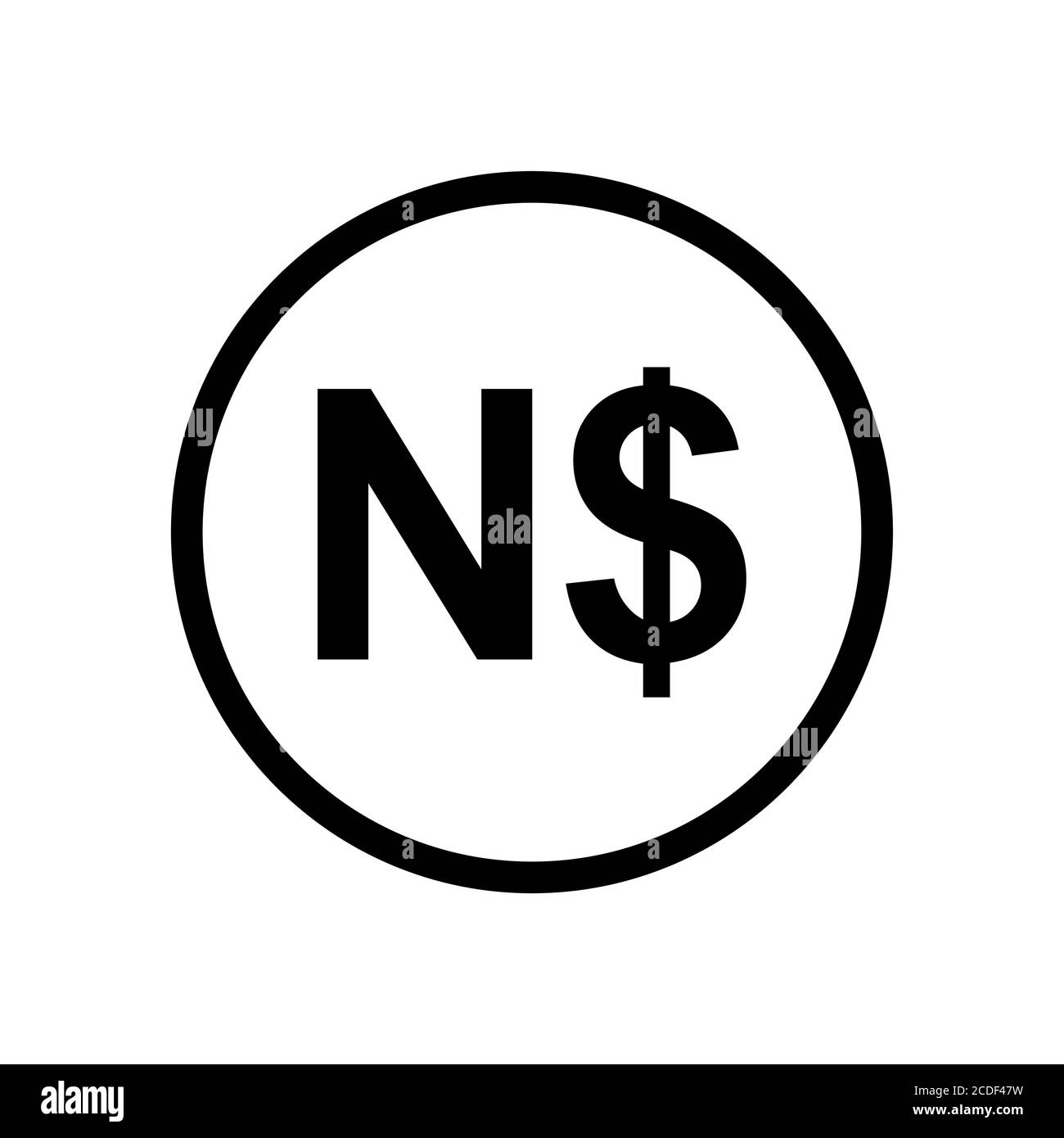 Icône noir et blanc monochrome dollar namibien. Symbole de la devise actuelle. Illustration de Vecteur