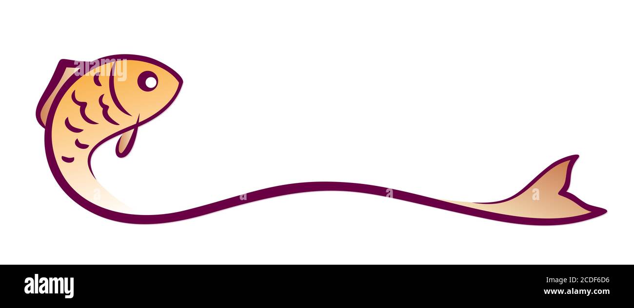 Un symbole poisson doré avec vague. Illustration de Vecteur