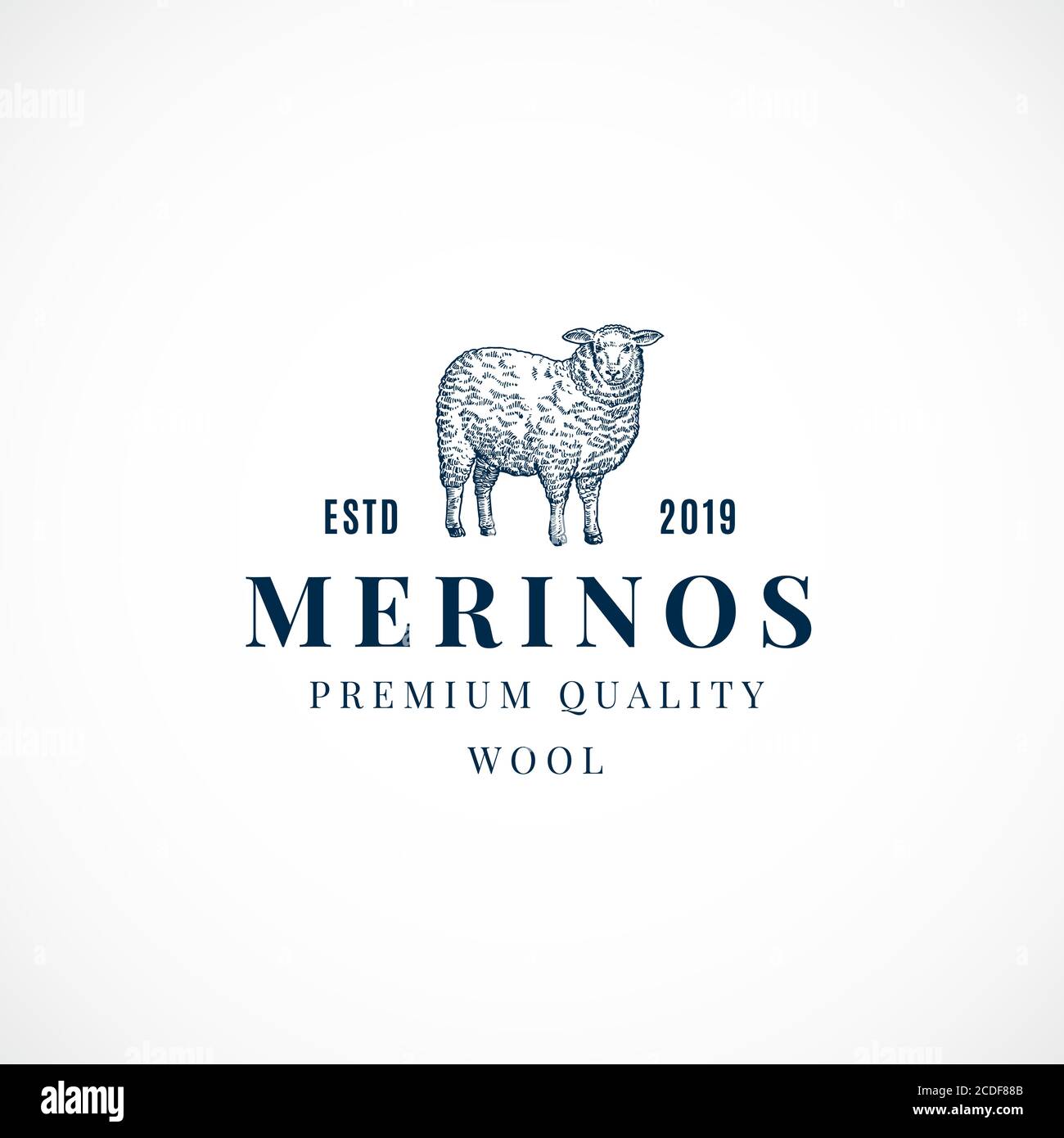 Modèle de symbole, de logo ou de signe abstrait en laine Merinos. Sheep Silltypo dessiné à la main avec rétro Typographie. Emblème vintage Luxury Vector. Illustration de Vecteur