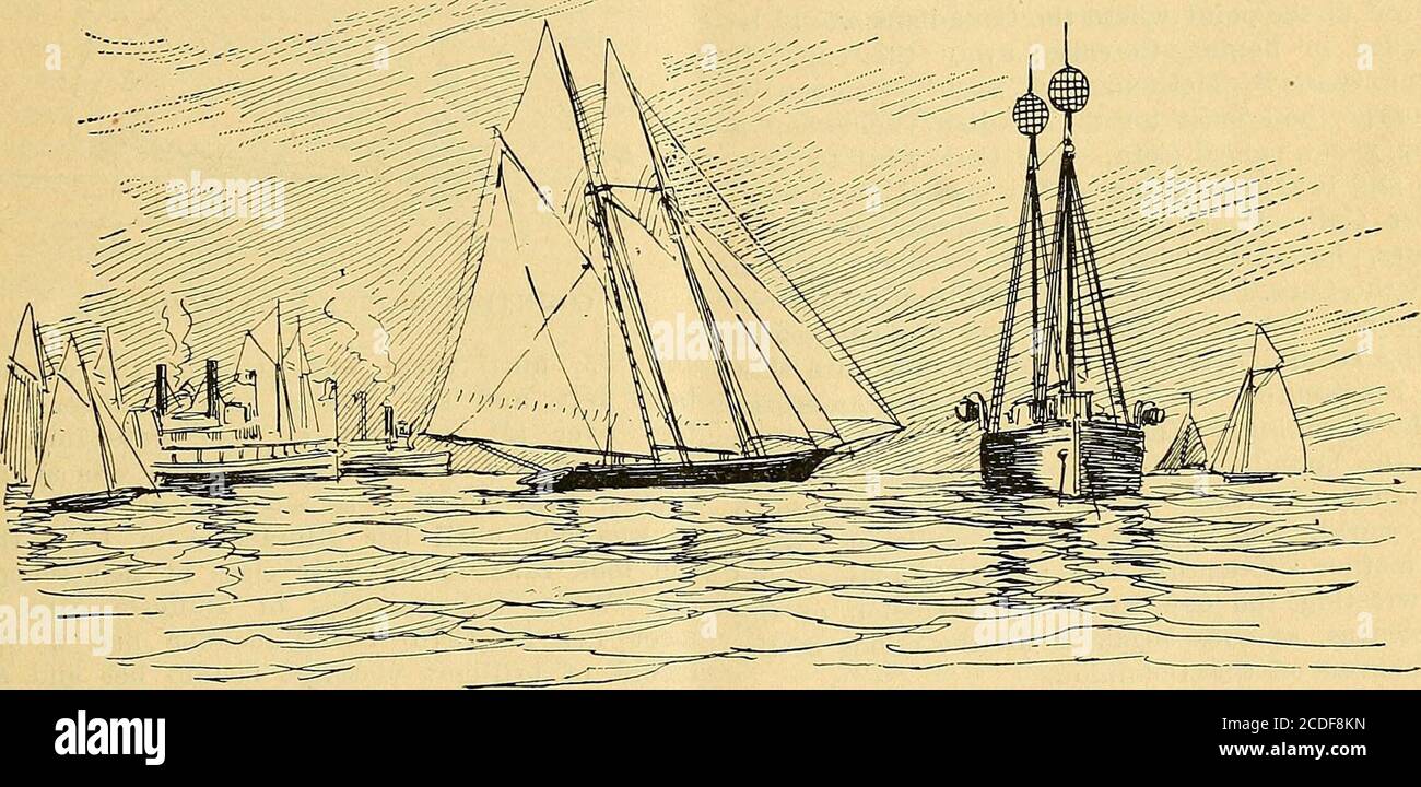 . Courses pour la coupe de l'Amérique . vingt miles tracindward et retour de Sandy Hook Light-ship. Une brise modérée soufflait, et M. Ashbury a obtenu exactement ce qu'il voulait : le Southwest Spit a été atteint le Sappho la a surmenée et a pris la tête. Cette plomb, elle continua à augmenter l'ail thewas comme suit: Le temps. Le temps de la course SapphoLivonia Start..... 11:21:00....11:21:00 Finish.8:59:054:25:41 temps de correction écoulé. 4:38:05 4:46:17 5:04:41 5:11:44 les Américains ayant gagné quatre courses en dehors de la série de sept, le comité déclaredla série fermée, et que la cus Banque D'Images