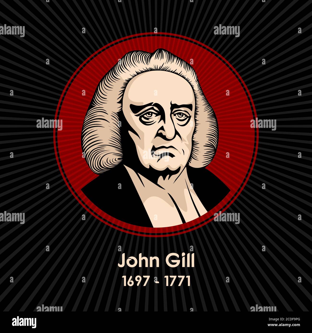 John Gill (1697 - 1771) était un pasteur baptiste anglais, un érudit biblique et théologien qui a tenu à une société de sotériologie calviniste. Illustration de Vecteur
