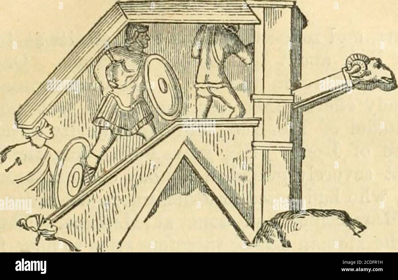 . Une histoire de Rome avec une carte de l'Italie et un tableau chronologique ample . TOUNO BOMAH DANS THJt TfMM^. AEISS OU BATTERINQ-BAM. CHAPITRE V. DE LA CONQUÊTE DE TOUTE L'ITALIE JUSQU'À L'OUT-BBEAK DE LA DEUXIÈME GUERRE PUNIQUE. C.-B. 272 À C.-B. 218. En ce qui concerne la première année du repiilalique, en Colombie-Britannique, 509, Romehad a conclu un traité commercial avec la ville riche de Carthage, une colonie phénicienne sur la côte nord de l'Afrique. Le même traité avait été renouvelé deux fois, et la relation entre les deux rejjublics avait^alwaysété d'une sorte amiable, mais duiiug les conquêtes des Romains dans le sud de l'Italie le Carthagin Banque D'Images