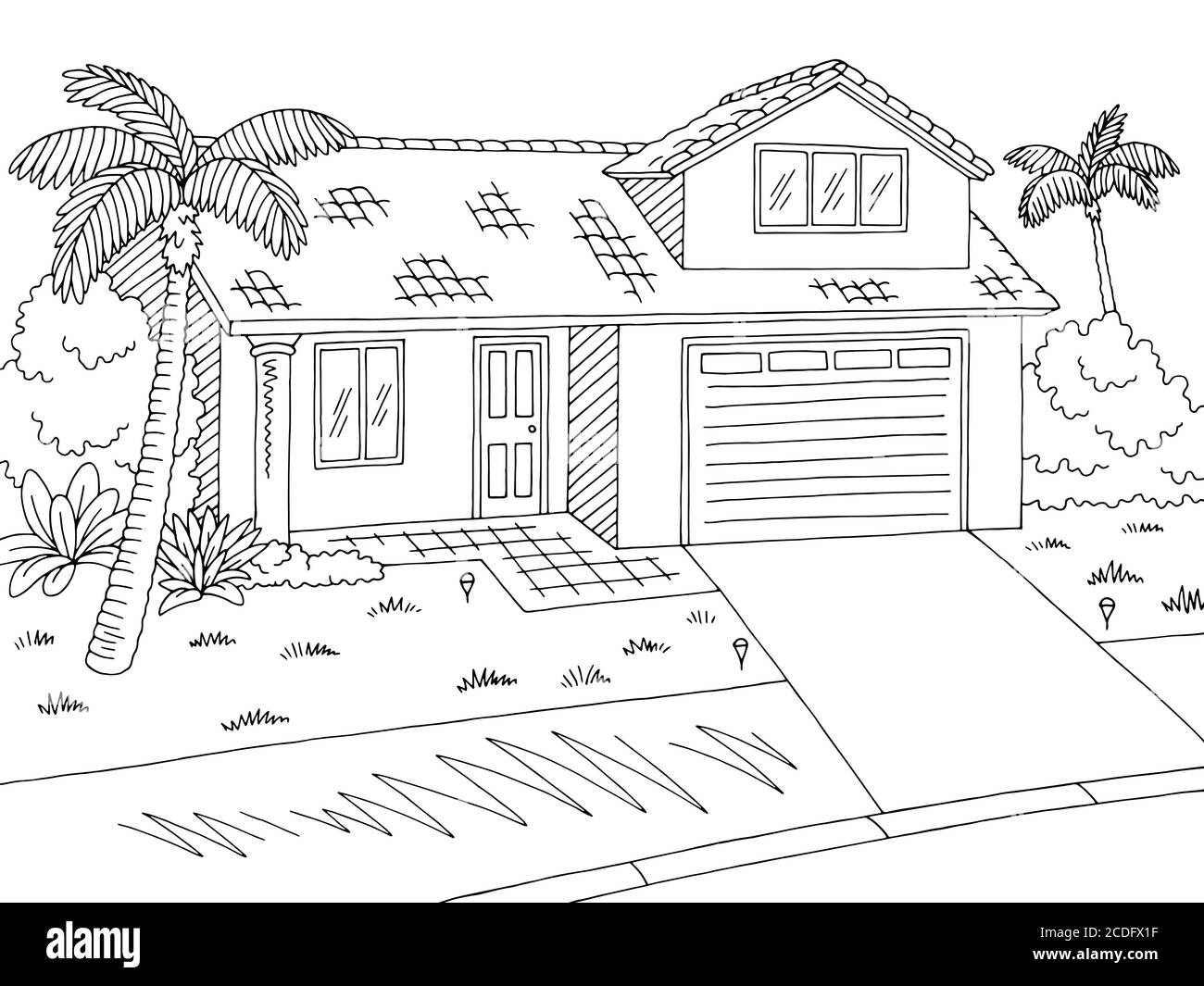 Street Road Graphic House noir blanc paysage esquisse illustration vecteur Illustration de Vecteur
