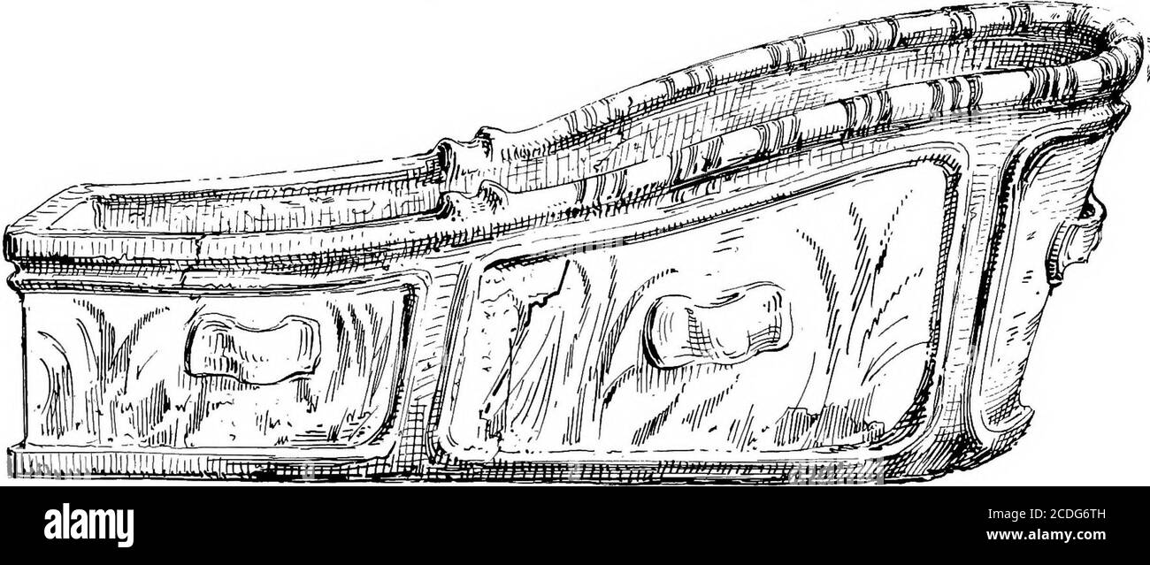. Le palais de Minos : un compte-rendu comparatif des étapes successives de la civilisation crétoise ancienne comme illustré par les découvertes à Knossos . longueur est de 1-45 mètres, et sa plus grande hauteur 50 centimètres.du lambris de sa surface, il semblerait avoir été copié froma boisés original. Sa forme effilée et le contour surélevé vers la tête lui donnent une apparence curieusement moderne. Dans ce dernier particulier, il diffère des bains Minoen tardifs connus, dont le profil de niveau a permis d'être muni de couvercles et ainsi a fait usage soit comme coffres ou coffres. ^ R. Paribeni, Auson Banque D'Images