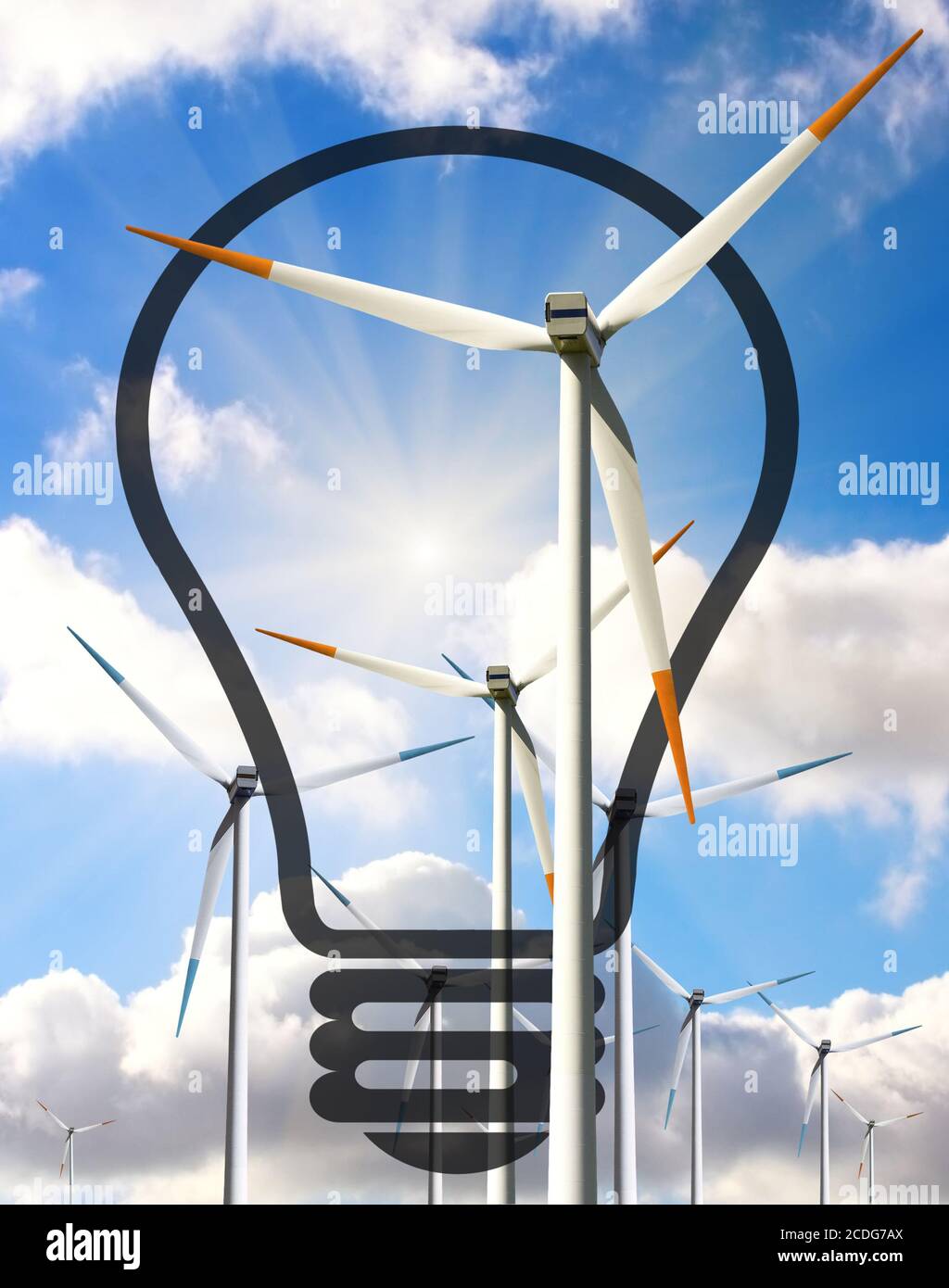 Ampoule avec moulins à vent, utile pour le concept d'énergie Banque D'Images