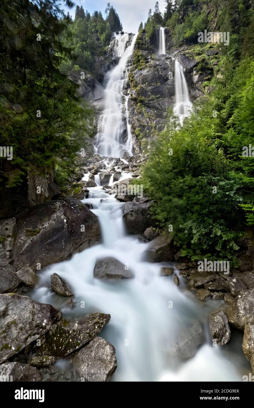 Les chutes d'eau de Nardis dans le parc naturel d'Adamello-Brenta. Carisolo, province de Trento, Trentin-Haut-Adige, Italie, Europe. Banque D'Images