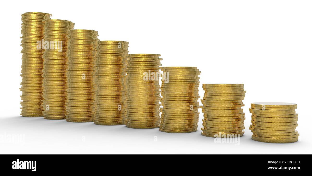Croissance ou récession : piles de pièces d'or Banque D'Images