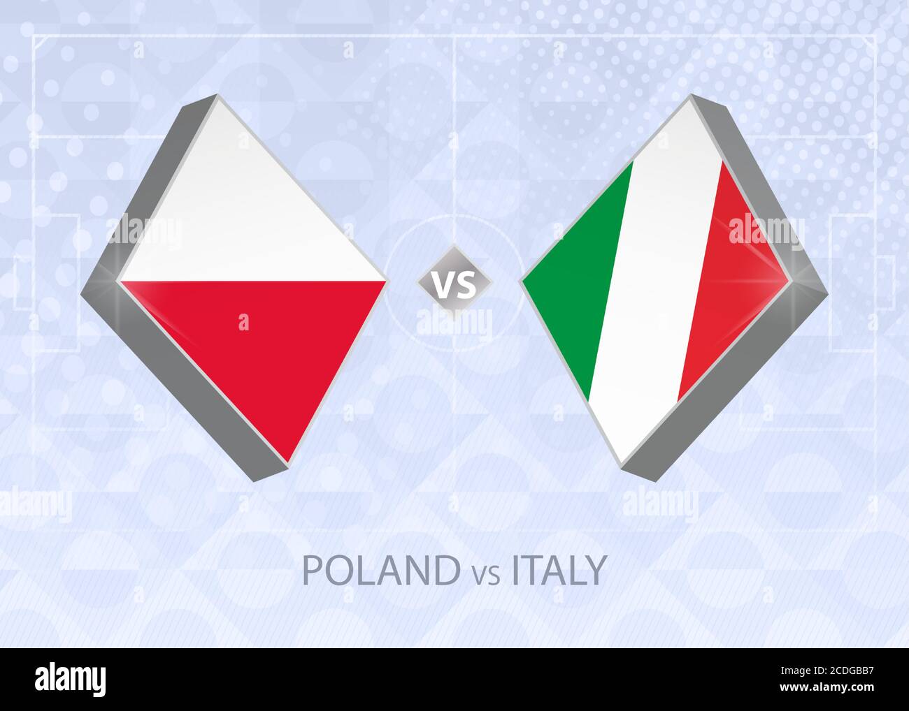 Pologne contre Italie, Ligue A, Groupe 1. Compétition européenne de football sur fond bleu. Illustration de Vecteur