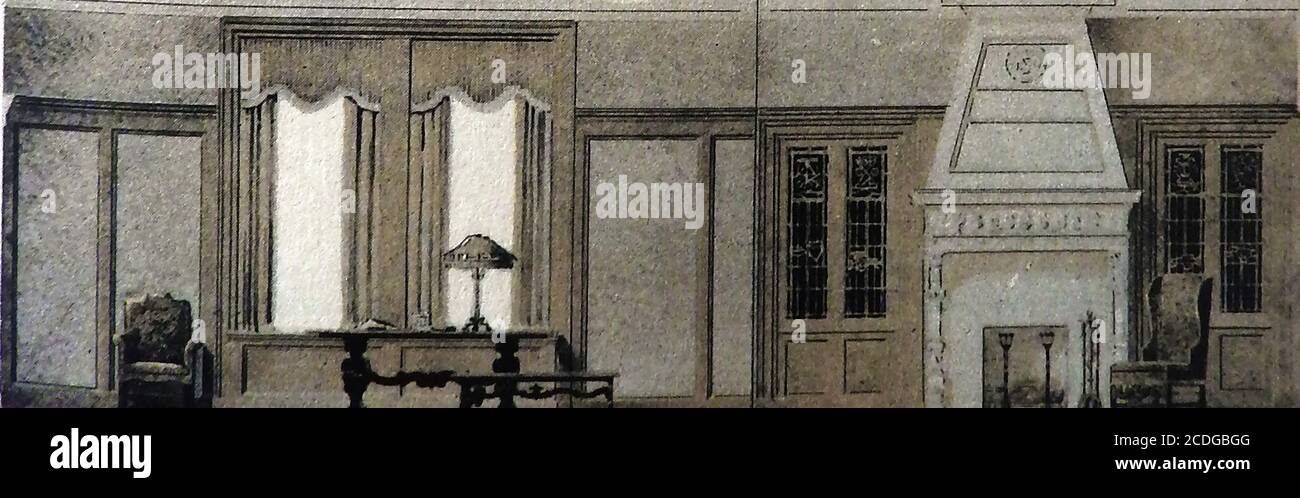 Graystone Hall - 1918 Illustration de la bibliothèque tirée de la brochure commémorative produite lors de l'ouverture du nouveau temple maçonnique à Akron, Ohio, États-Unis Banque D'Images