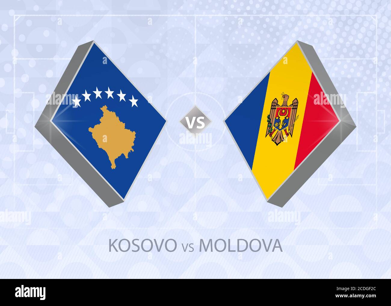 Kosovo contre Moldova, Ligue C, Groupe 3. Compétition européenne de football sur fond bleu. Illustration de Vecteur