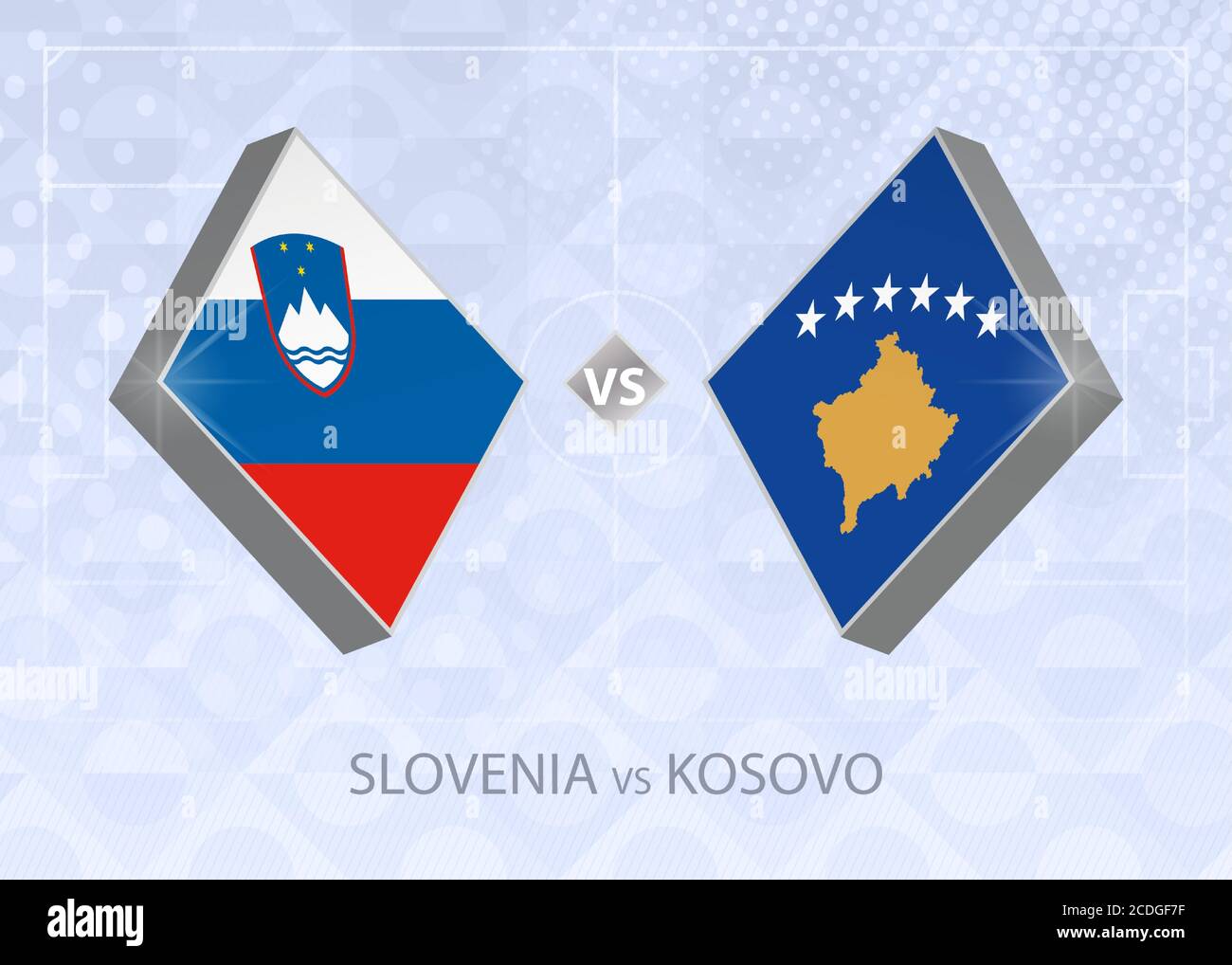 Slovénie contre Kosovo, Ligue C, Groupe 3. Compétition européenne de football sur fond bleu. Illustration de Vecteur