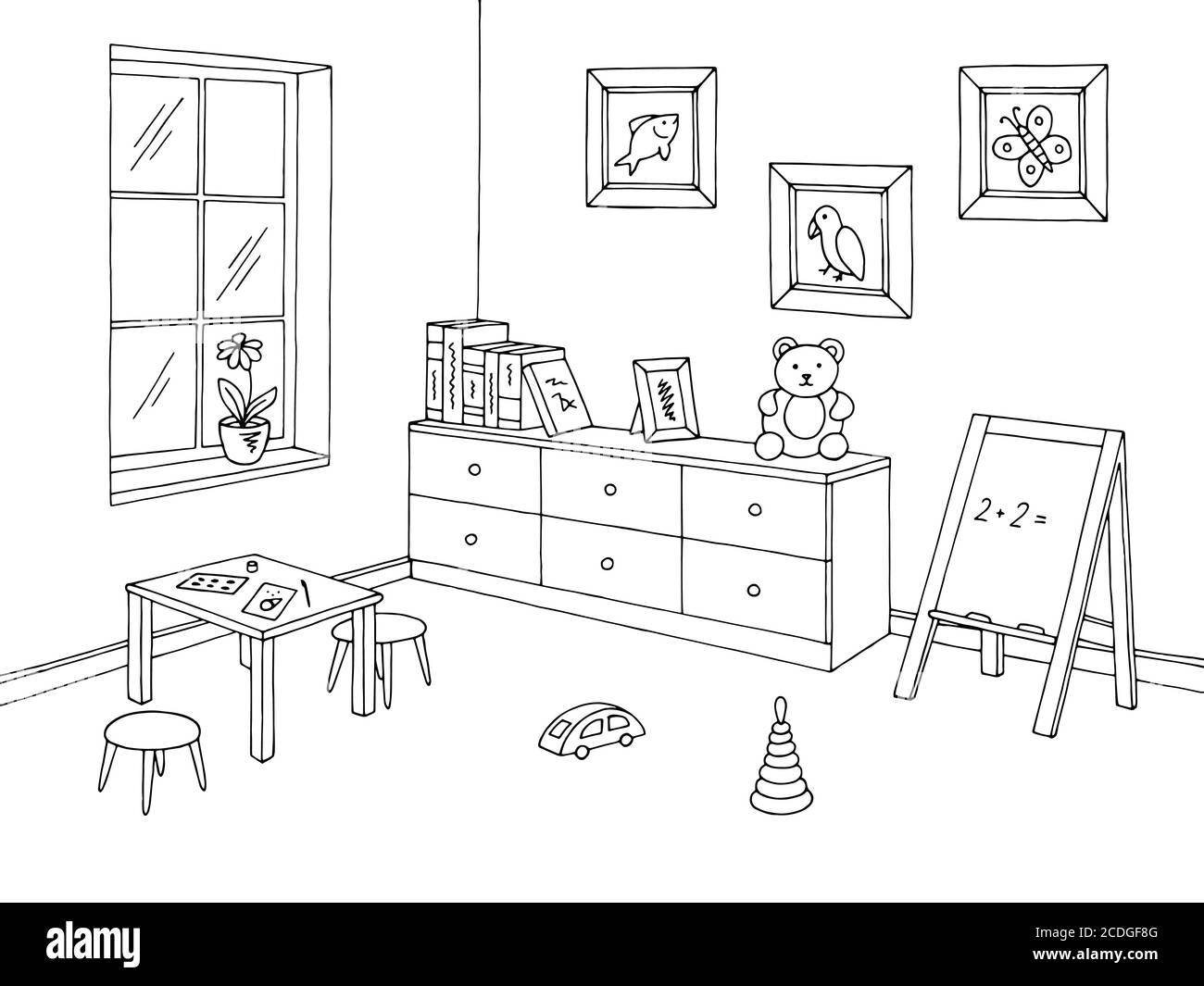 Graphique de classe préscolaire noir blanc dessin d'intérieur vecteur d'illustration Illustration de Vecteur