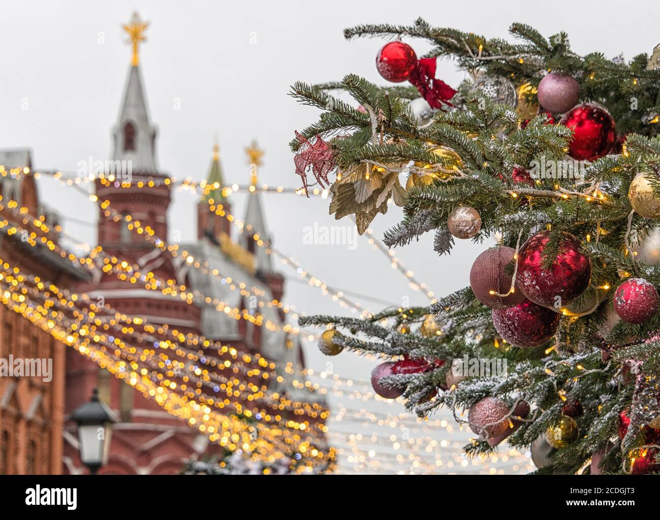 Décorations du nouvel an près du Kremlin, de Moscou, de Russie Banque D'Images