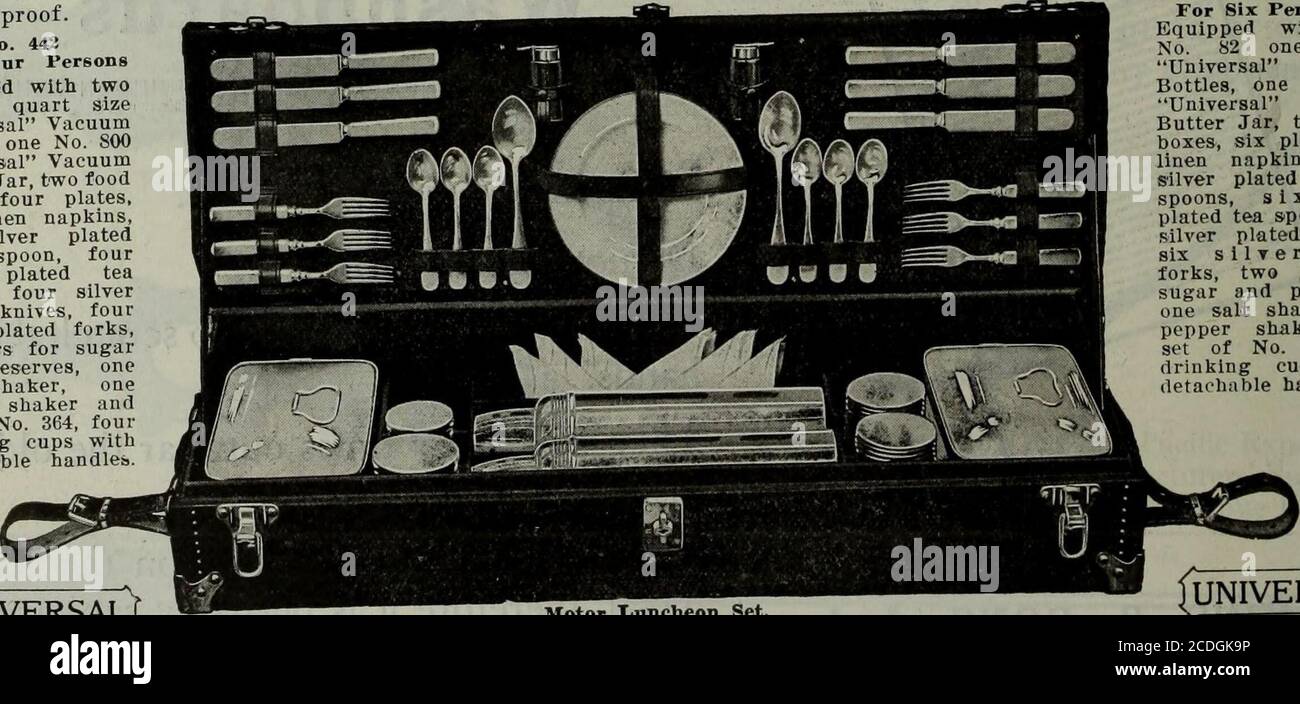 . Marchandisage du matériel Mars-juin 1915 . UNIVERSALVacuum Food JAR No. 800 Half PintNo. N° de page 811 812 quart vous n'avez pas à démontrer, expliquer et persuader lorsque vous vendez UNIVEESAL VakuumGoods. Le fait qu'ils portent la marque de commerce UNIVERSALTRADE-Mark familière est suffisant guar-antee qu'ils ont raison dans tous les détails. Cela vous permet de gagner du temps et de celui de vos employés, et rend votre service d'accessoiresproductif pour un plus grand volume de ventes. N° 172 équipé de deux bouteilles n° 82quart et de deux boîtes à lunch n° 52quart et d'un set&gt;O. 364 tasses. HOUSSE universelle pour moteur, recouverte d'une couleur noire terne Banque D'Images