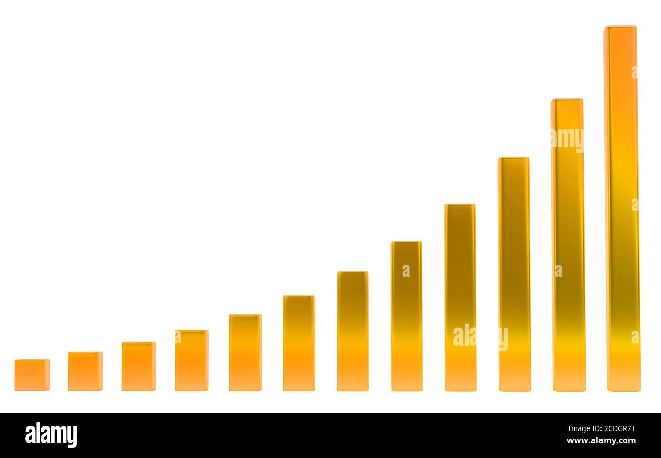 Croissance : diagramme orange ou graphique sur blanc Banque D'Images