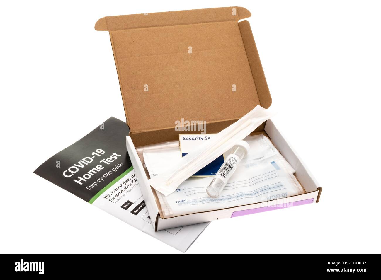 Un kit de test à domicile du coronavirus Covid-19 Banque D'Images