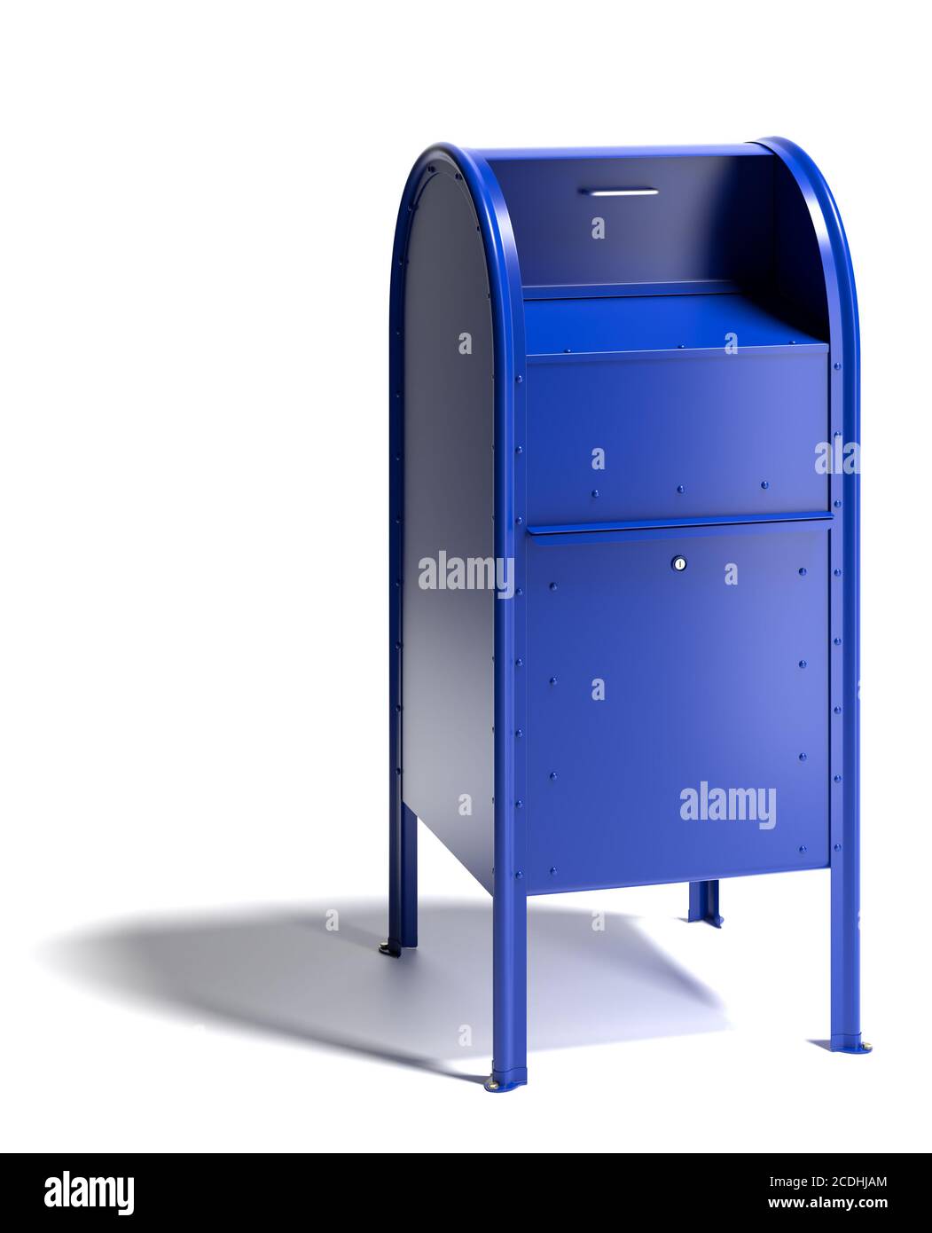 Boîte aux lettres bleue vierge dans le style des services postaux des  États-Unis. Isolé sur blanc avec ombre Photo Stock - Alamy