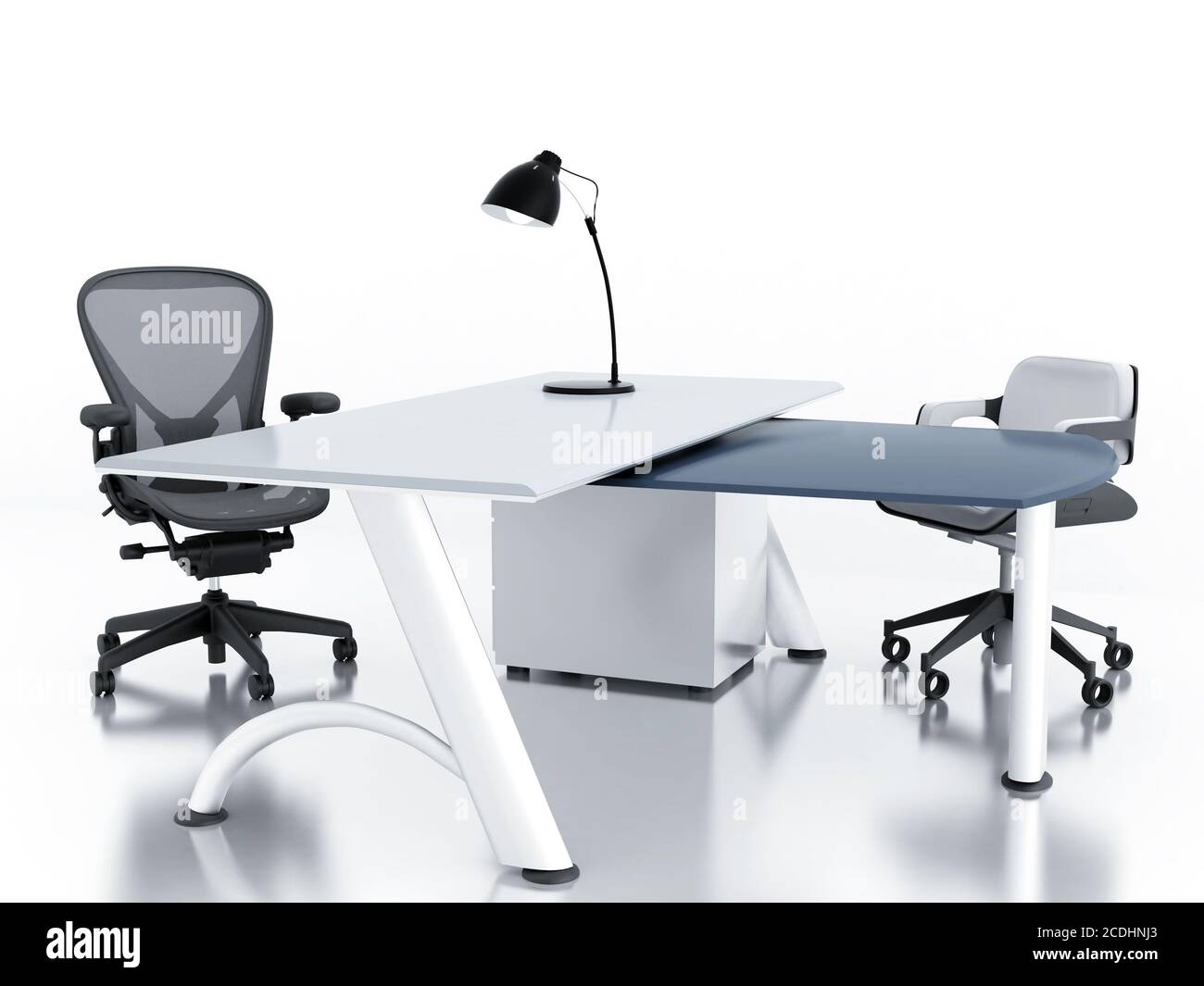 Salle de bureau vide avec table et fauteuils Banque D'Images