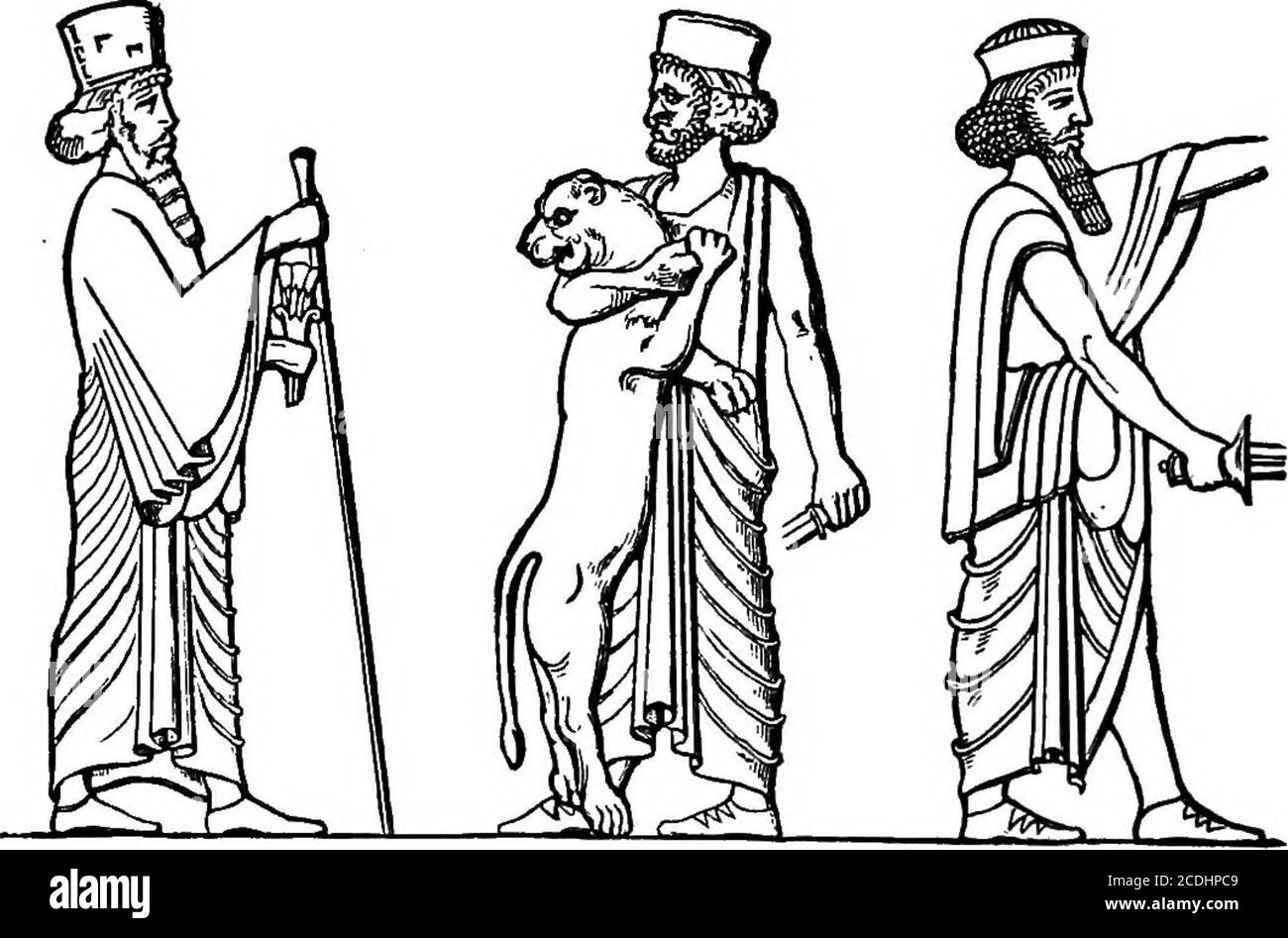 . Une courte histoire de l'art . PORTRAIT DE RELIEF DE CYRUS Note la tête-robe, de caractère égyptien, et les ailes, symbolique de la sculpture de puissance les restes de la sculpture persane sont beaucoup moins compleeque l'Assyrien, qui ont été bien préservés sous le^ 38 UNE COURTE HISTOIRE DE L'ART des briques émiettées qui les enterrent; Bien que les chabots perses, au contraire, ont beaucoup souffert de l'exposition. LE RELIEF DE PERSEPOLIS glorifiant le roi, qui est représenté dans une médiane Cap et Flamelle de draperies médianes au temps. Les sujets et leur traitement portent une affinité aclose à l'Assyrien; mais un style o Banque D'Images