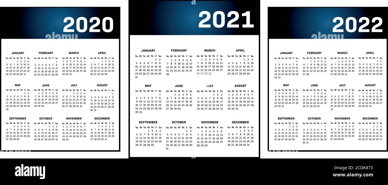 Anglais moderne calendrier classique pour les années 2020-2021-2022 le texte vectoriel est contour Illustration de Vecteur