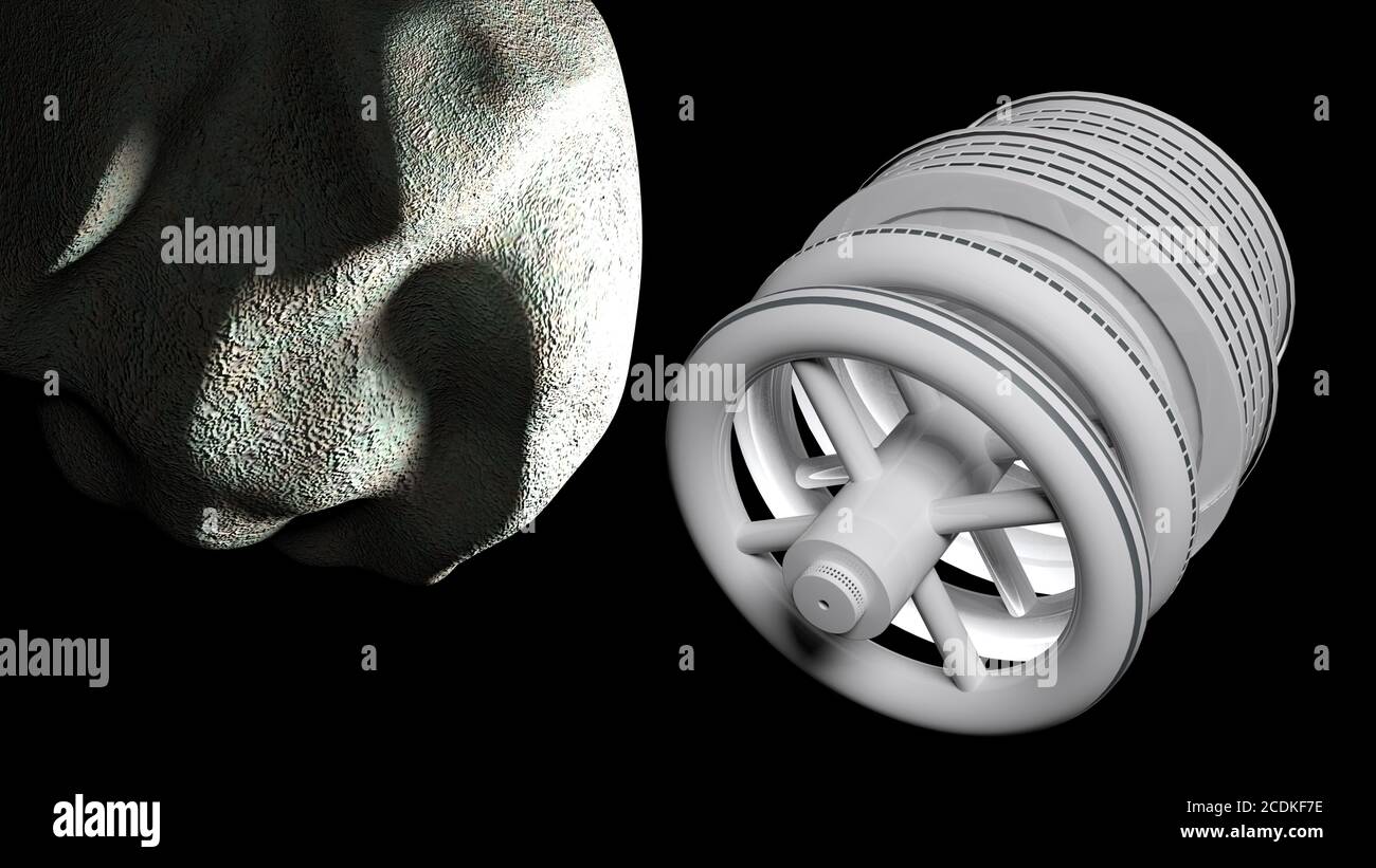 Vaisseau spatial et asteroyd - illustration du rendu 3D Banque D'Images