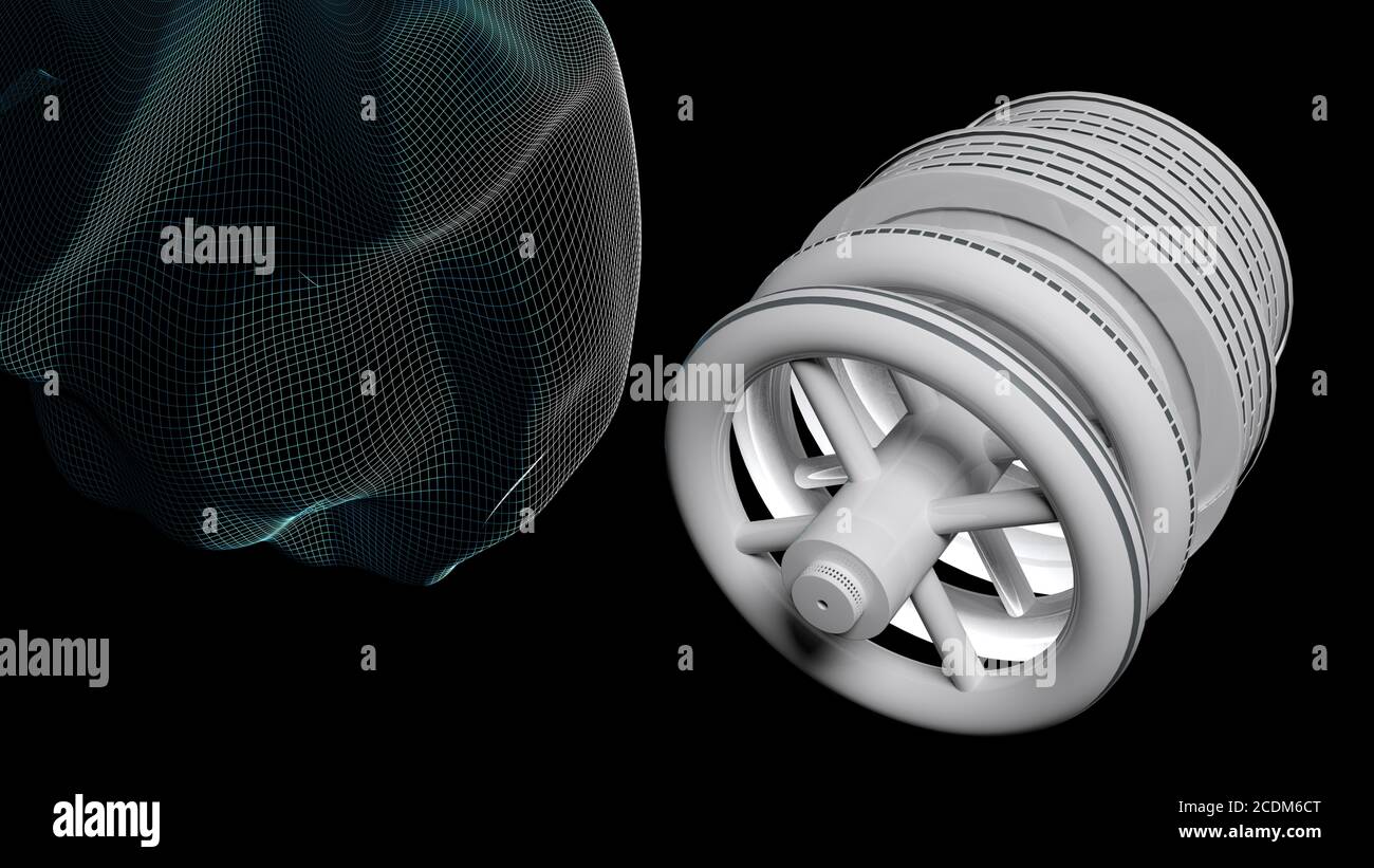 Vaisseau spatial et astéroïdé tracé - illustration du rendu 3D Banque D'Images