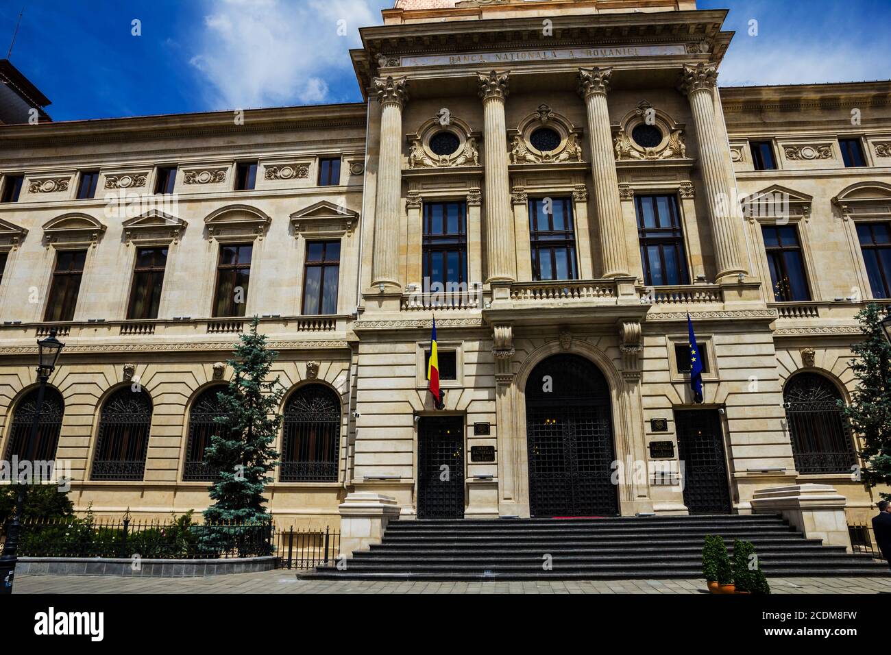 Banque nationale de Roumanie, la façade de l'immeuble, Bucarest, Roumanie. Banque D'Images
