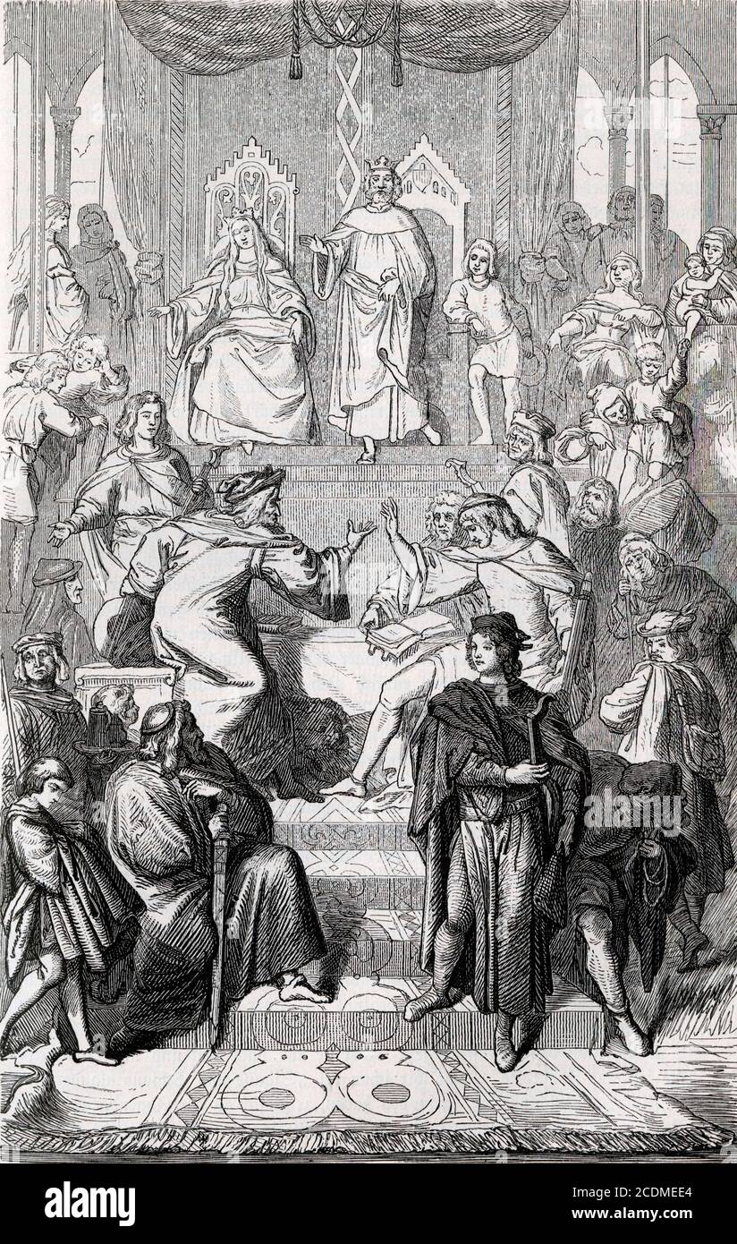 La guerre de Wartburg. Dessin d'après Moritz von Schwind, illustration historique d'Otto von Leixner : histoire illustrée de la littérature allemande. Leipzig Banque D'Images