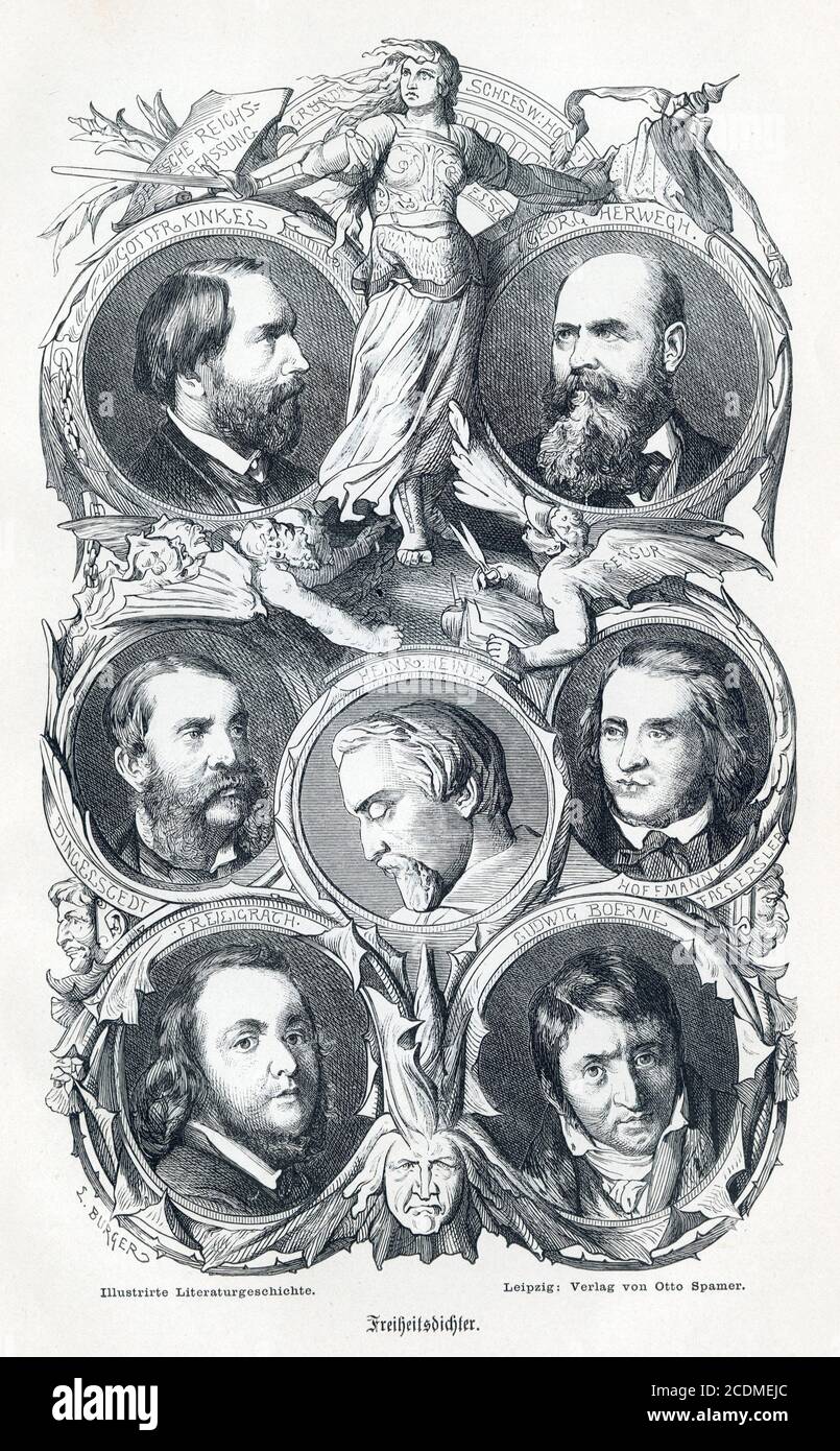 Poètes de la liberté: Gottfried Kinkel, Georg Herwegh, Franz von Dingelstedt, Heinrich Heine, Heinrich Hoffmann von Fallersleben, Ferdinand Feiligrath Banque D'Images