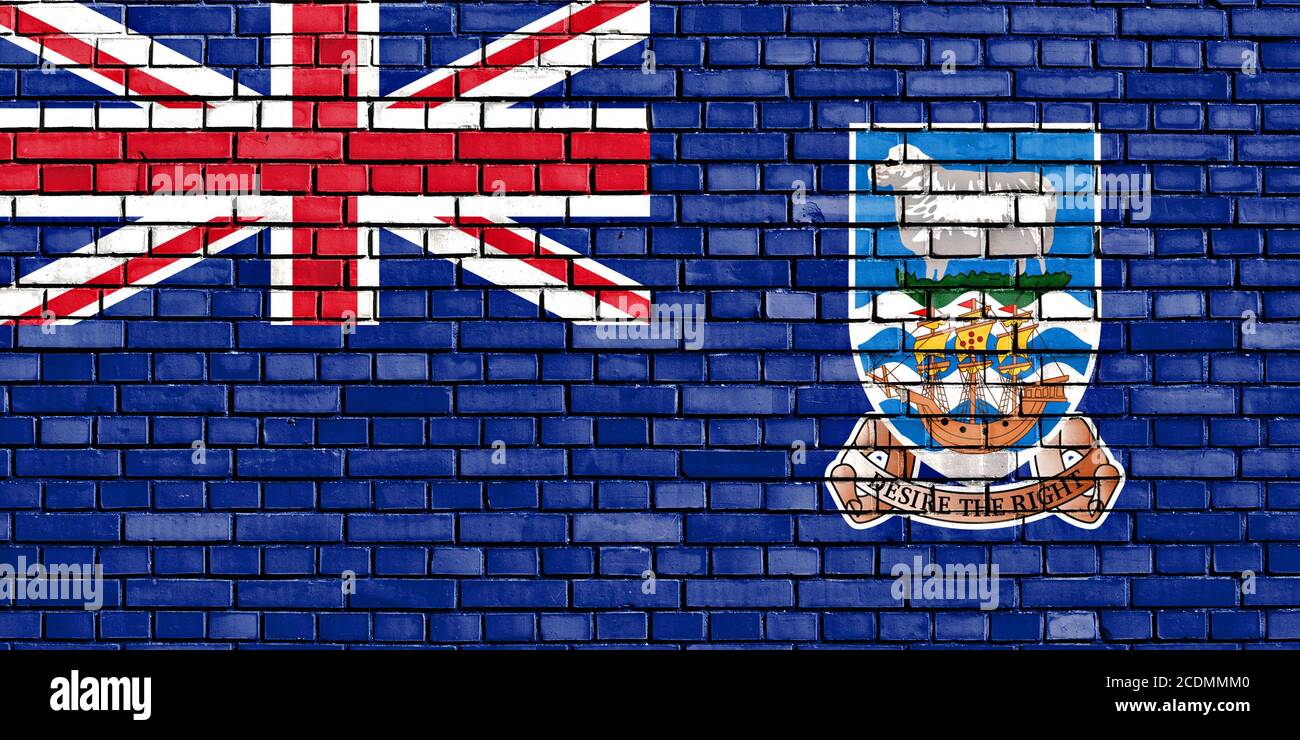 Pavillon d'Îles Falkland peint sur mur de brique Banque D'Images