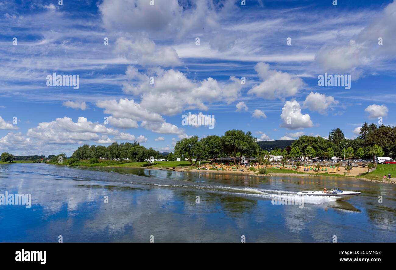 Weser, Camping Ground, site de camping-car, Rinteln, Allemagne Banque D'Images