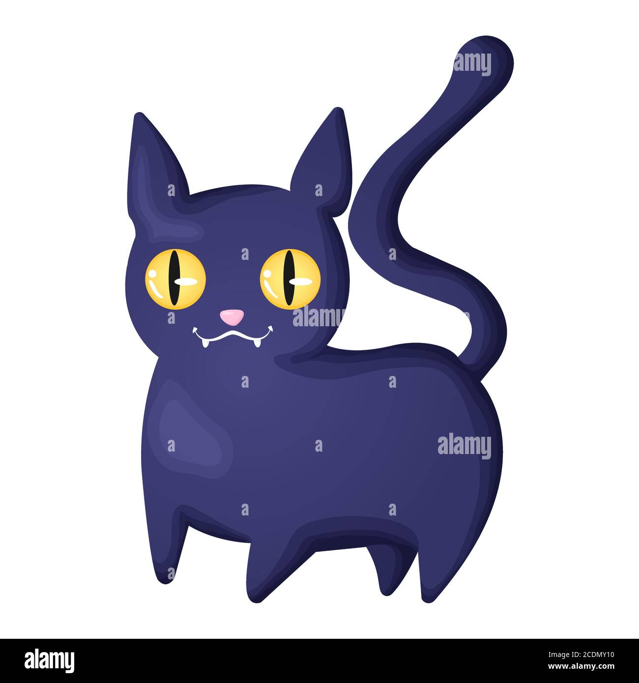 Chat Noir Mignon Avec Museau Souriant Et Yeux Jaunes Caractere Vectoriel Dans Le Style Des Dessins Animes Symbole Halloween Chat Noir Drole Isole Sur Fond Blanc Image Vectorielle Stock Alamy
