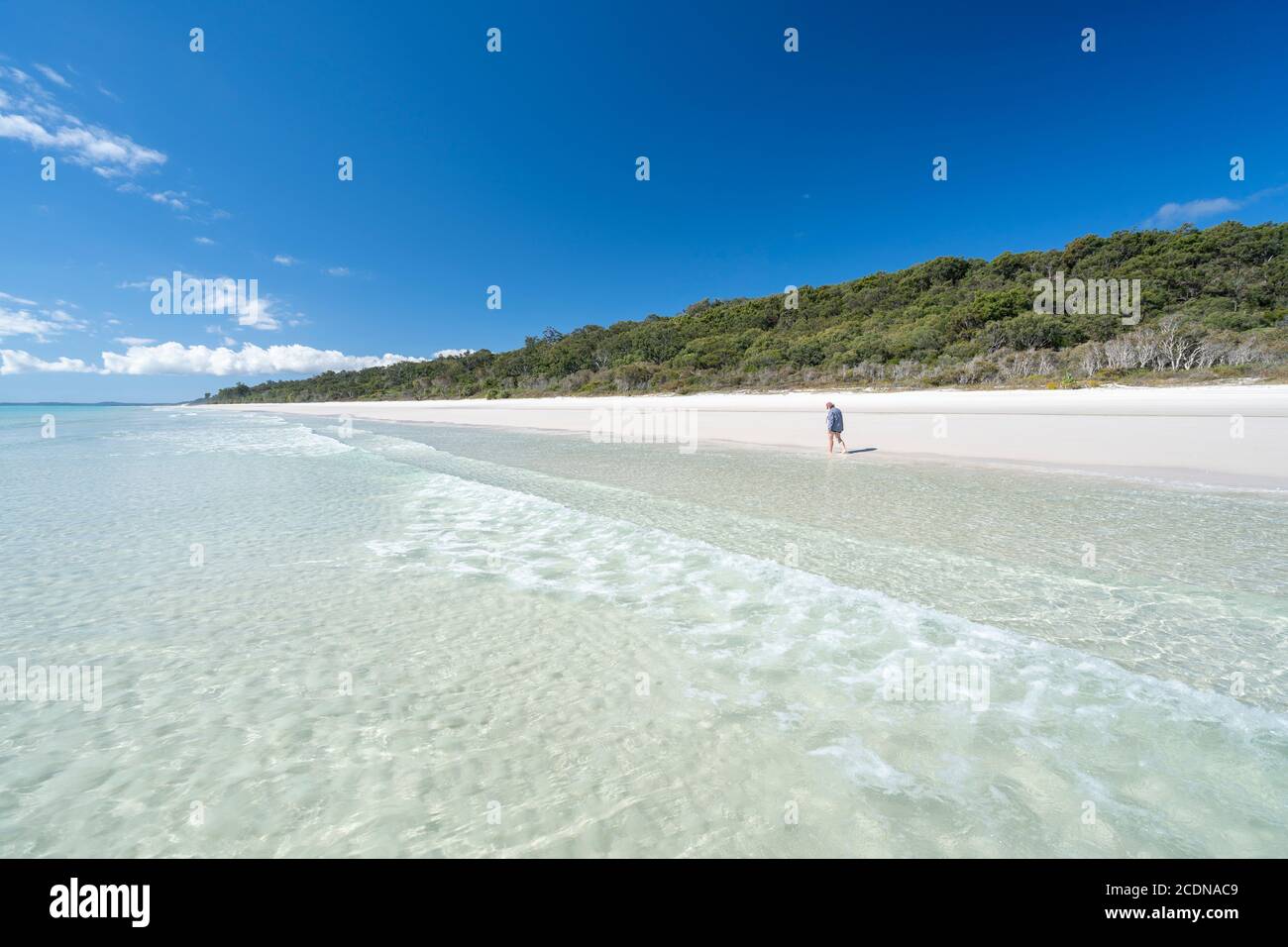Plage de sable blanc et eau claire sous ciel bleu, près de Awinya Creek, rive ouest de Fraser Island, Hervey Bay Queensland Australie Banque D'Images