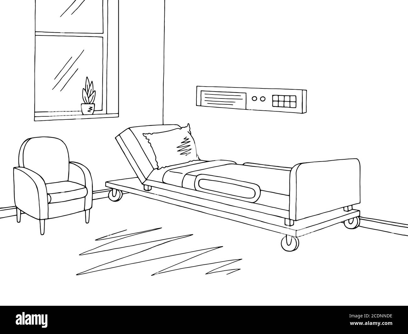 Schéma d'illustration de l'intérieur noir blanc du graphique de l'hôpital Illustration de Vecteur