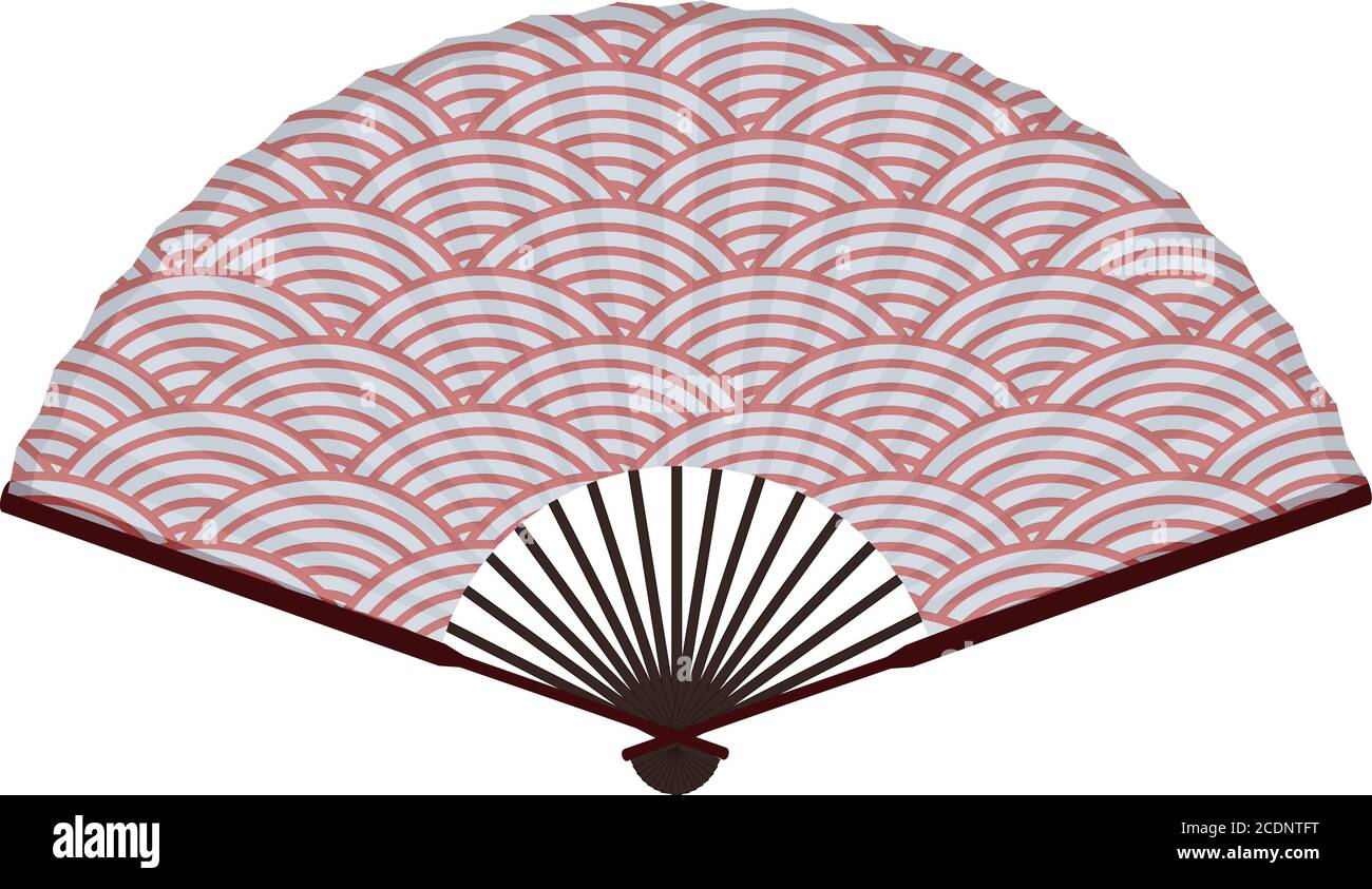 Ancien ventilateur japonais traditionnel avec motif de vagues de la mer japonaise Illustration de Vecteur