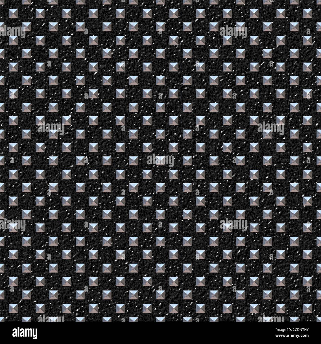 Clous métalliques motif à pois sur une texture en cuir noir Avec brillance de l'éclairage mosaïque 3D illustration Banque D'Images