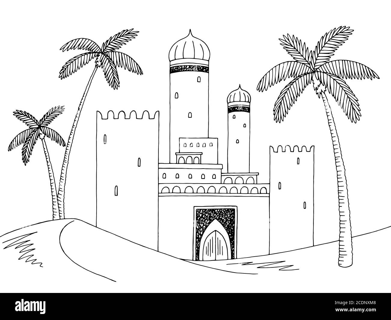 Castle Desert graphique noir blanc paysage dessin illustration vecteur Illustration de Vecteur