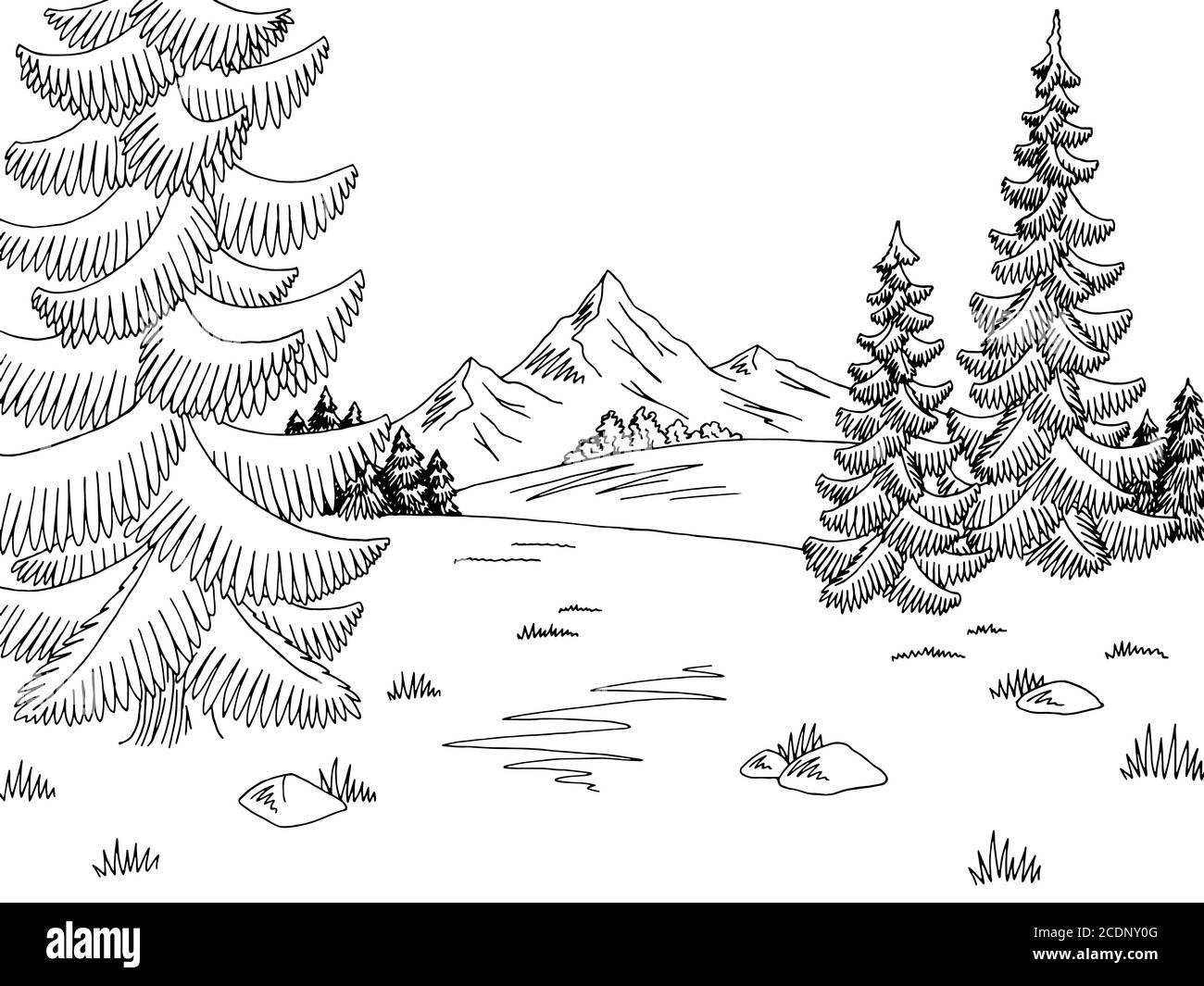 Motif de glade forêt noir blanc paysage dessin vecteur d'illustration Illustration de Vecteur