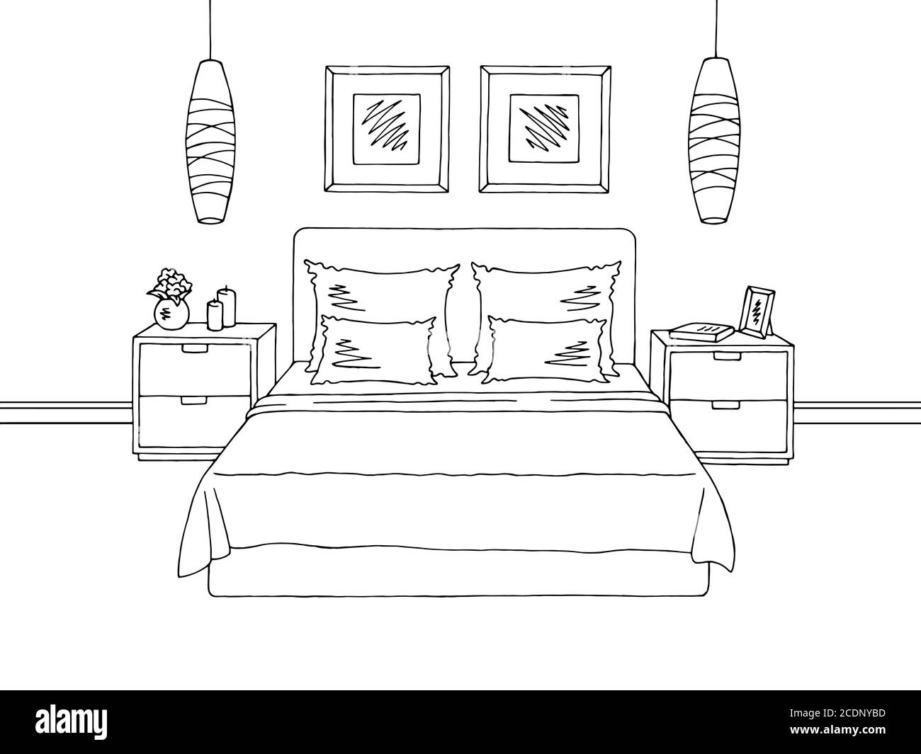 Graphique de chambre noir blanc dessin d'intérieur vecteur d'illustration Illustration de Vecteur