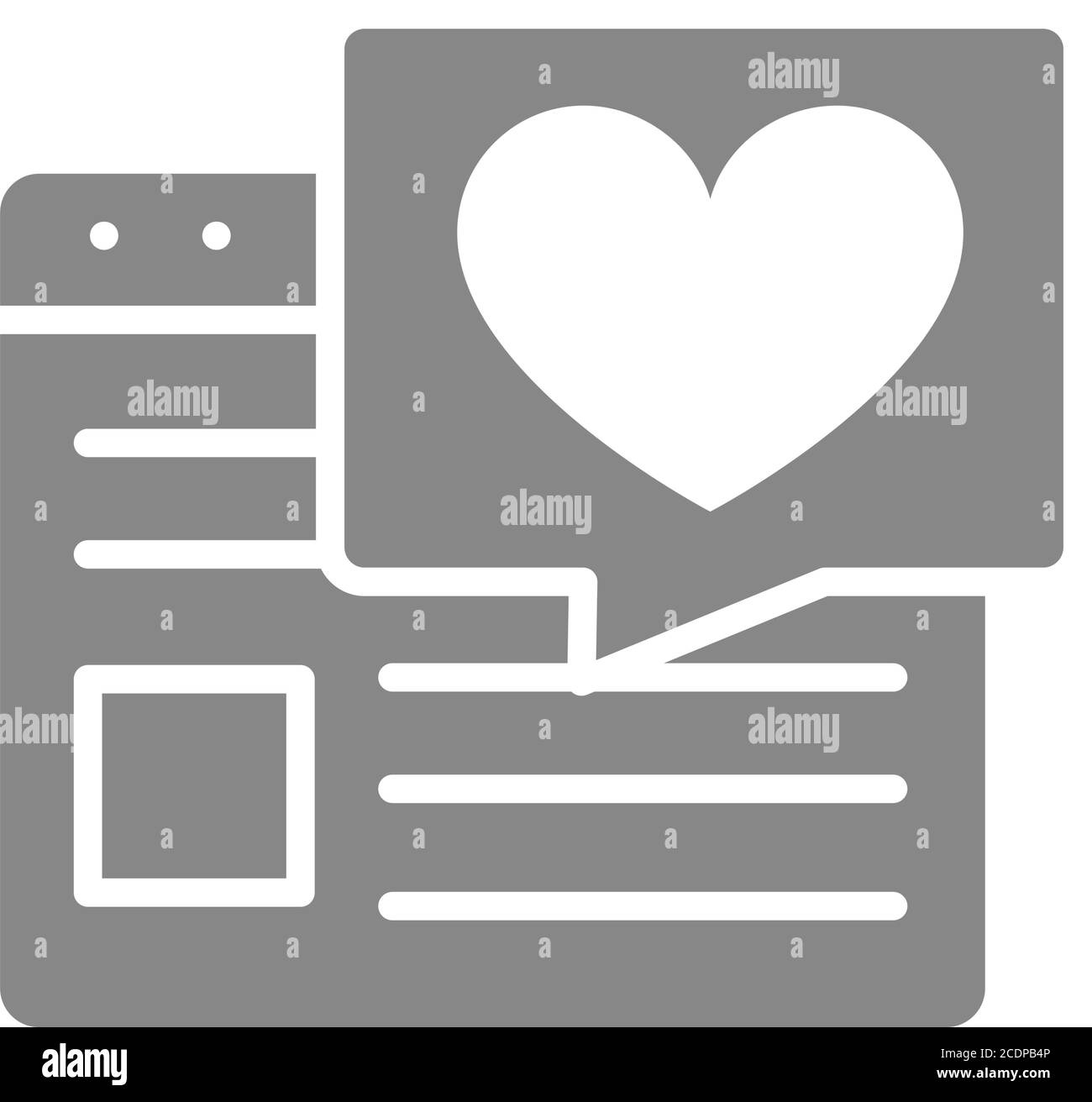 L'amour article sur l'icône grise d'Internet. Site Web avec bulle de parole et cœur, symbole de rétroaction de l'utilisateur Illustration de Vecteur
