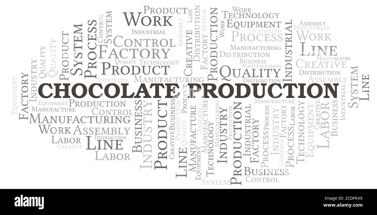 Chocolat production nuage de mots créer avec le texte seulement. Illustration de Vecteur