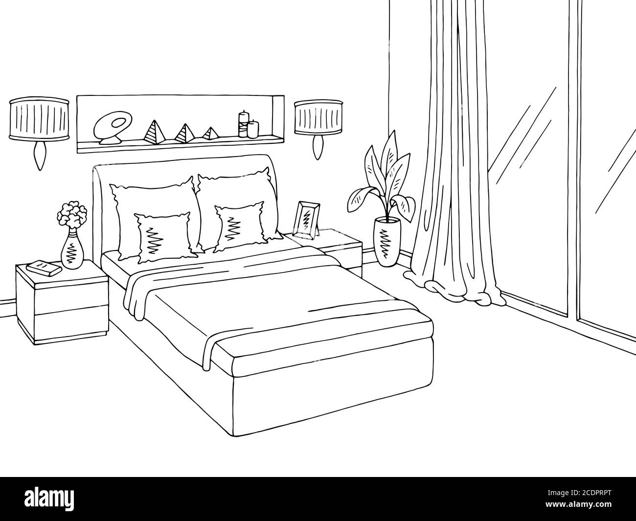 Chambre graphique noir blanc intérieur dessin illustration vecteur Illustration de Vecteur