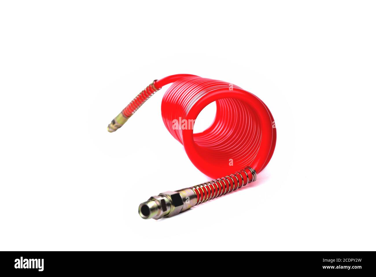 flexible pneumatique d'un camion pour fournir de l'air comprimé d'un tracteur à une remorque, accessoires de voiture, pièces de voiture fond blanc gros plan Banque D'Images